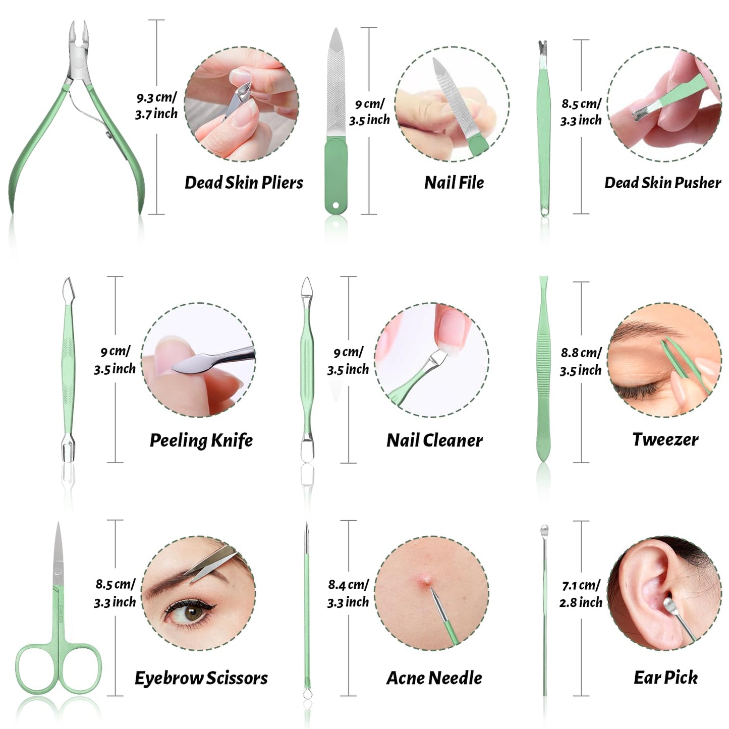 Manicure Pedicure Set, Nail Clipper Set for Men Women, Professional Manicure Kit Pedicure Kit, Nail Care Kit with Green Travel Leather Bag, Set 12 in 1