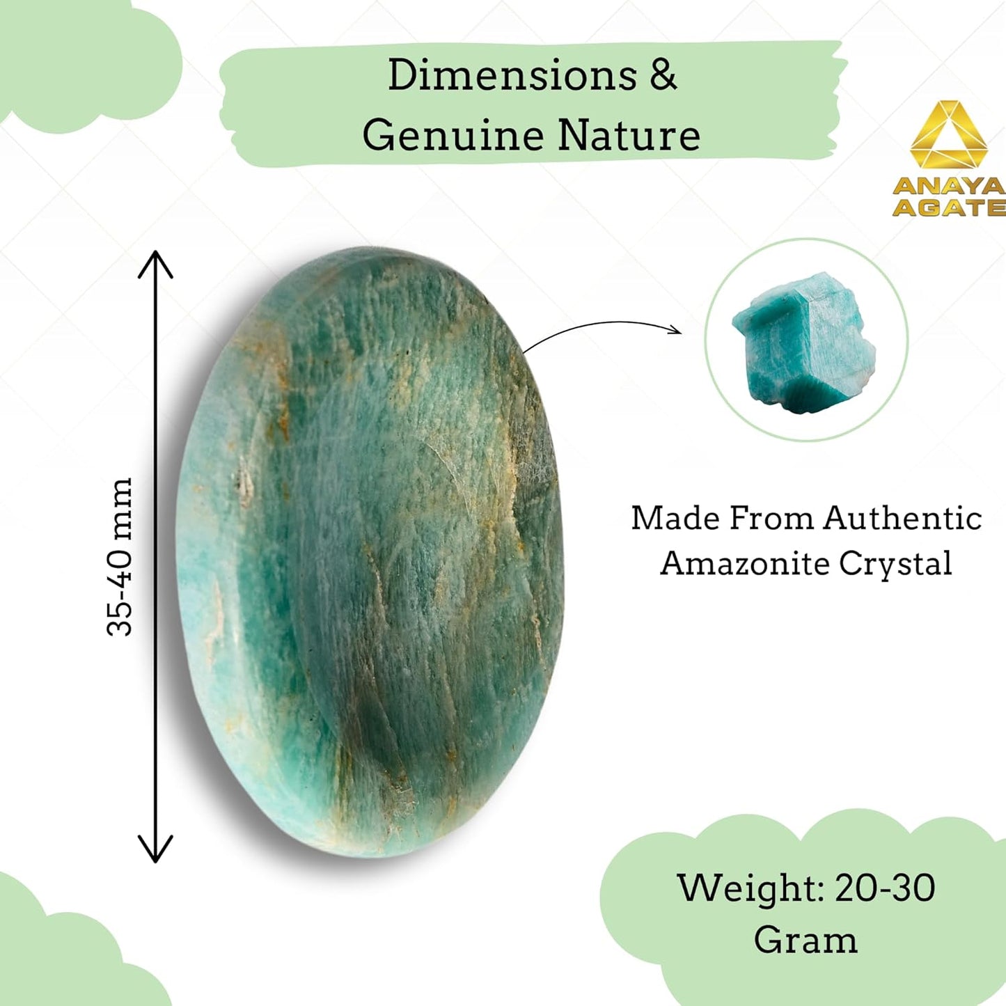 Amazonite Worry Stone – Crystal Thumb Worry Stones for Anguish, Stress – Relaxing and Soothing Balance Stones for Meditation, Stress Relief – Healing Stones and Crystals for Men and Women