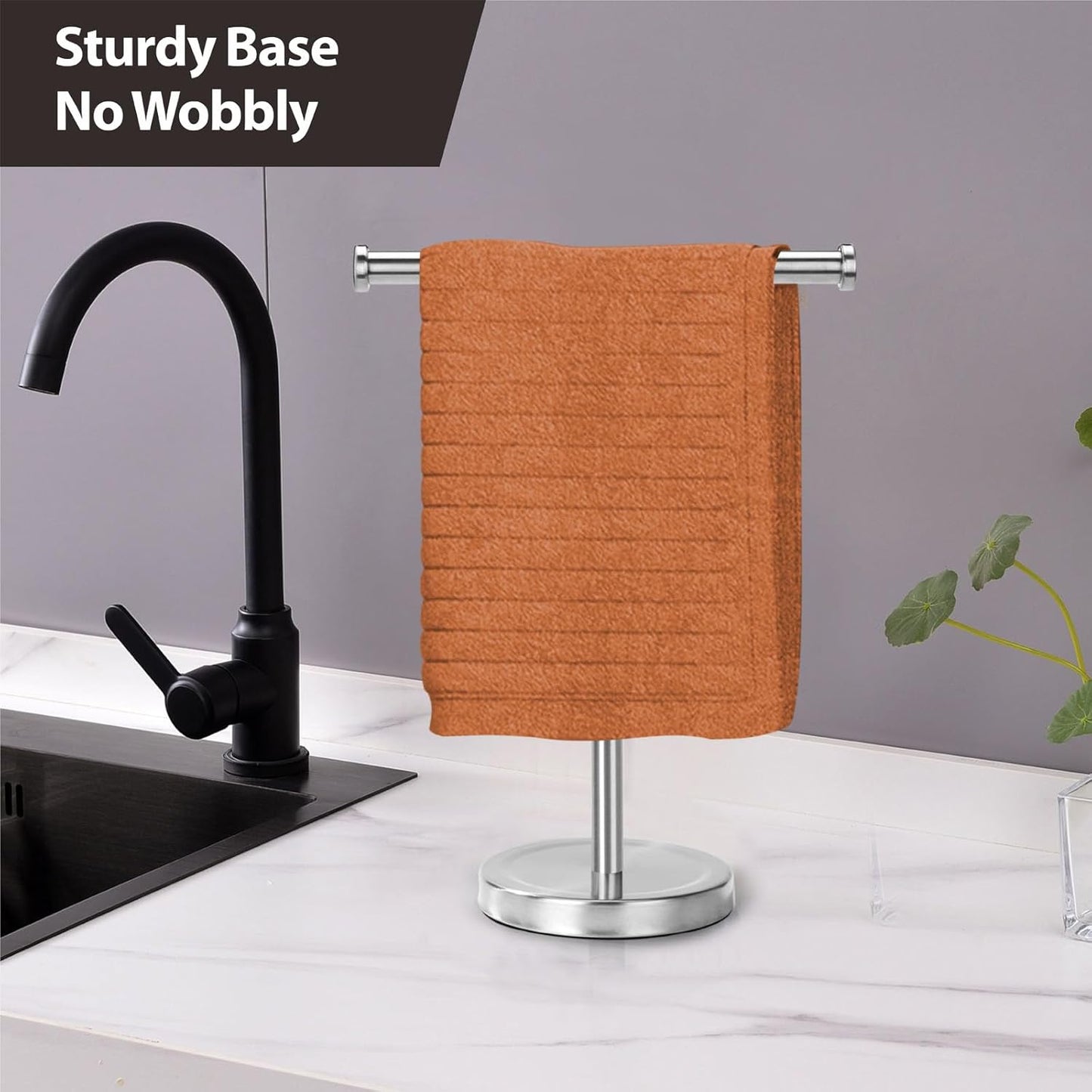 Hand Towel Holder Stand with Heavy Base, Hand Towel Rack for Bathroom (Stainless Steel, Brushed Nickel)