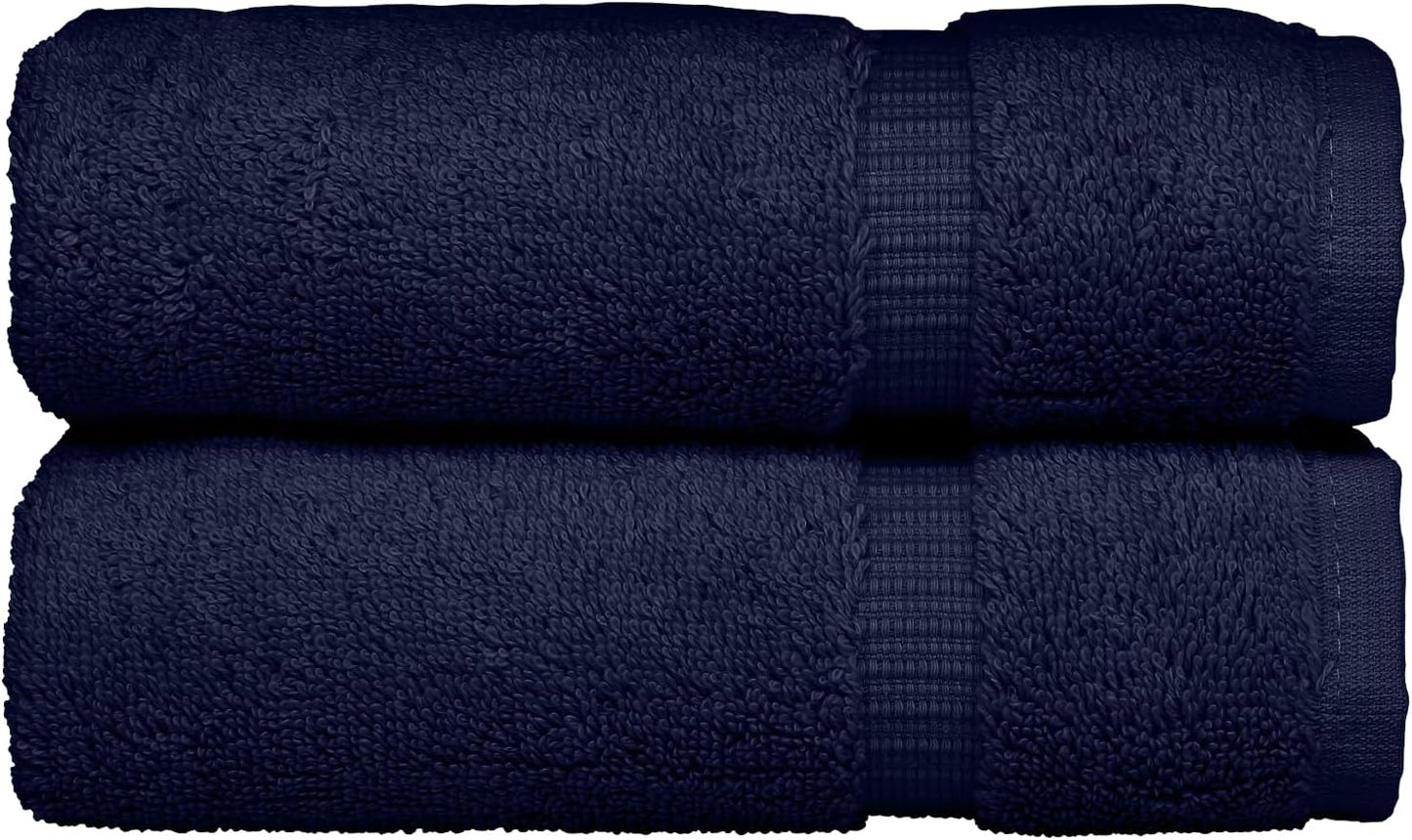 Monogrammed Hand Towel, Personalized Initial Gift, Extra Absorbent 100% Turkish Cotton - Soft Terry Finish - Set of 2 - White Block Initial D - Embroidered on Navy Blue Towels