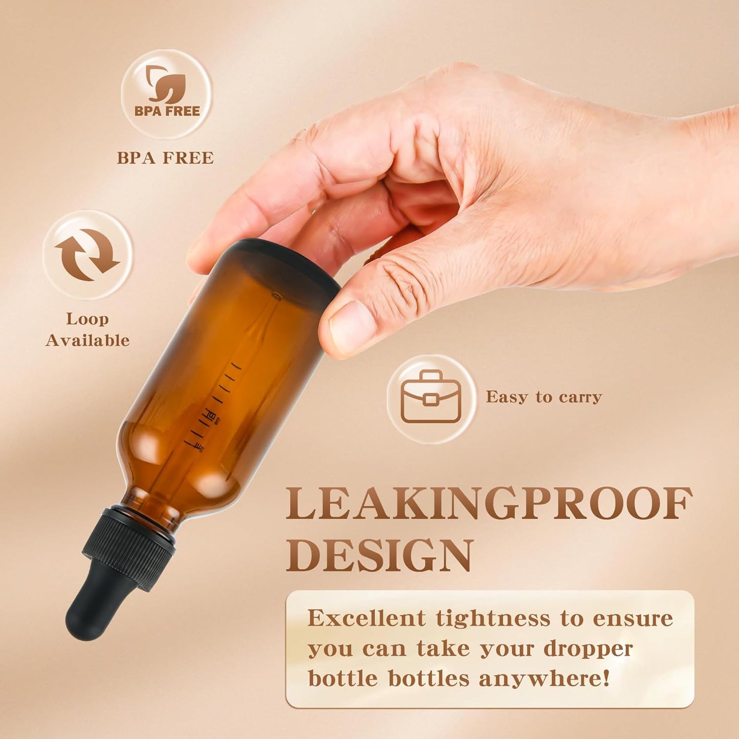 BILLIONSTARS 24 Pack 2oz Glass Boston Round Bottle with Graduated Calibrated Glass Pipettes - Amber - Tincture Bottles for Essential Oils, Liquids - Leakproof Travel Bottles