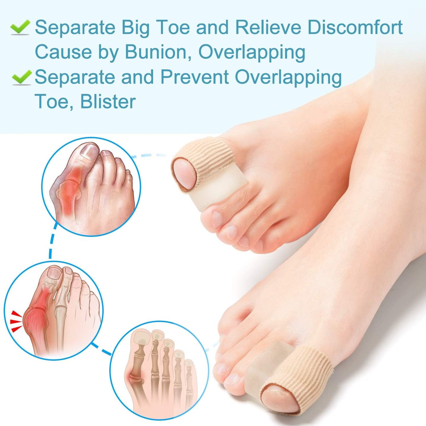 Povihome 6 Pack Gel Toe Spacer Separators(0.6'' Thick), Bunion Corrector for Overlapping Toe (1st/2nd Toe), Silicone Toe Spacers with Soft Gel Lining for Hallux & Bunion Pain Relief