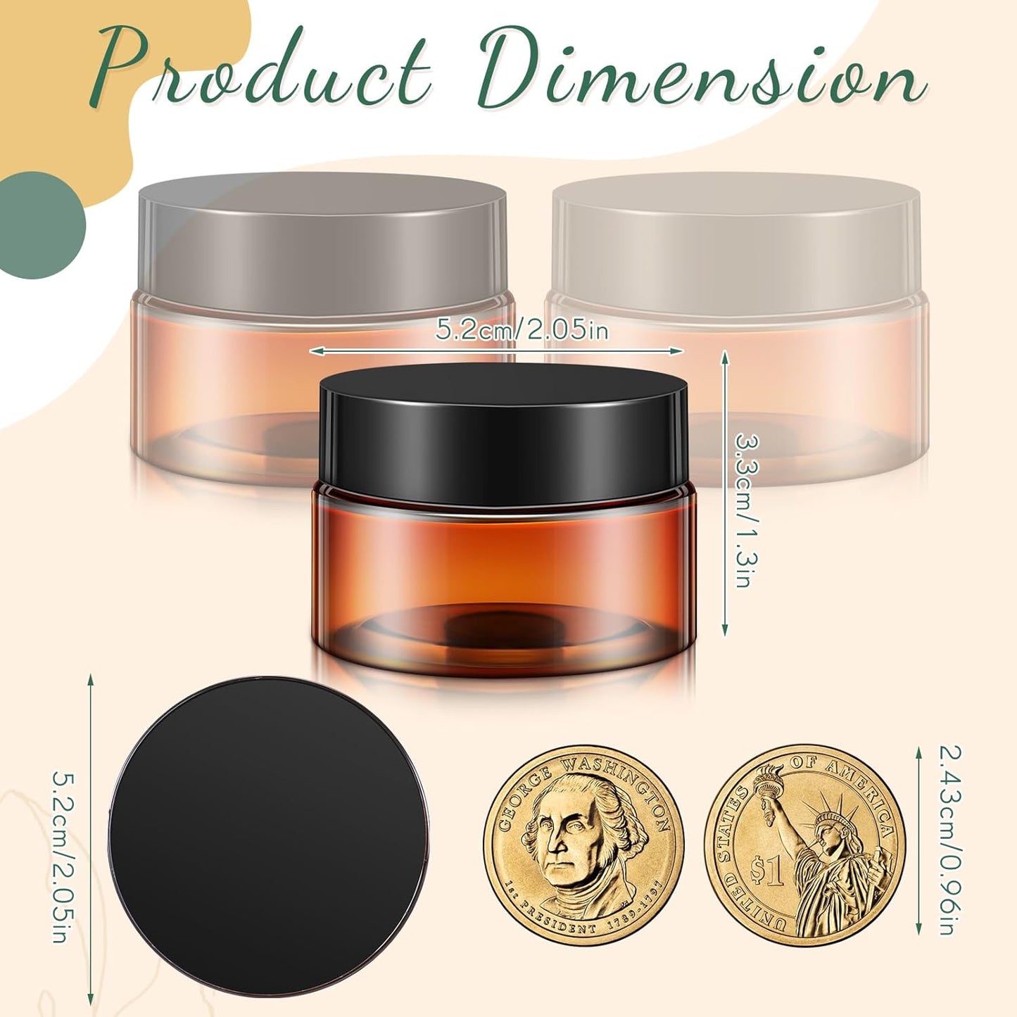 SATINIOR 12 Pack Plastic Container Jars with Lids Round Clear Travel Cosmetic Container Jars for Toiletries, Lotion, Cream, Ointments, Makeup, Rhinestone, Samples, Kitchen Storage(1 oz,Amber)