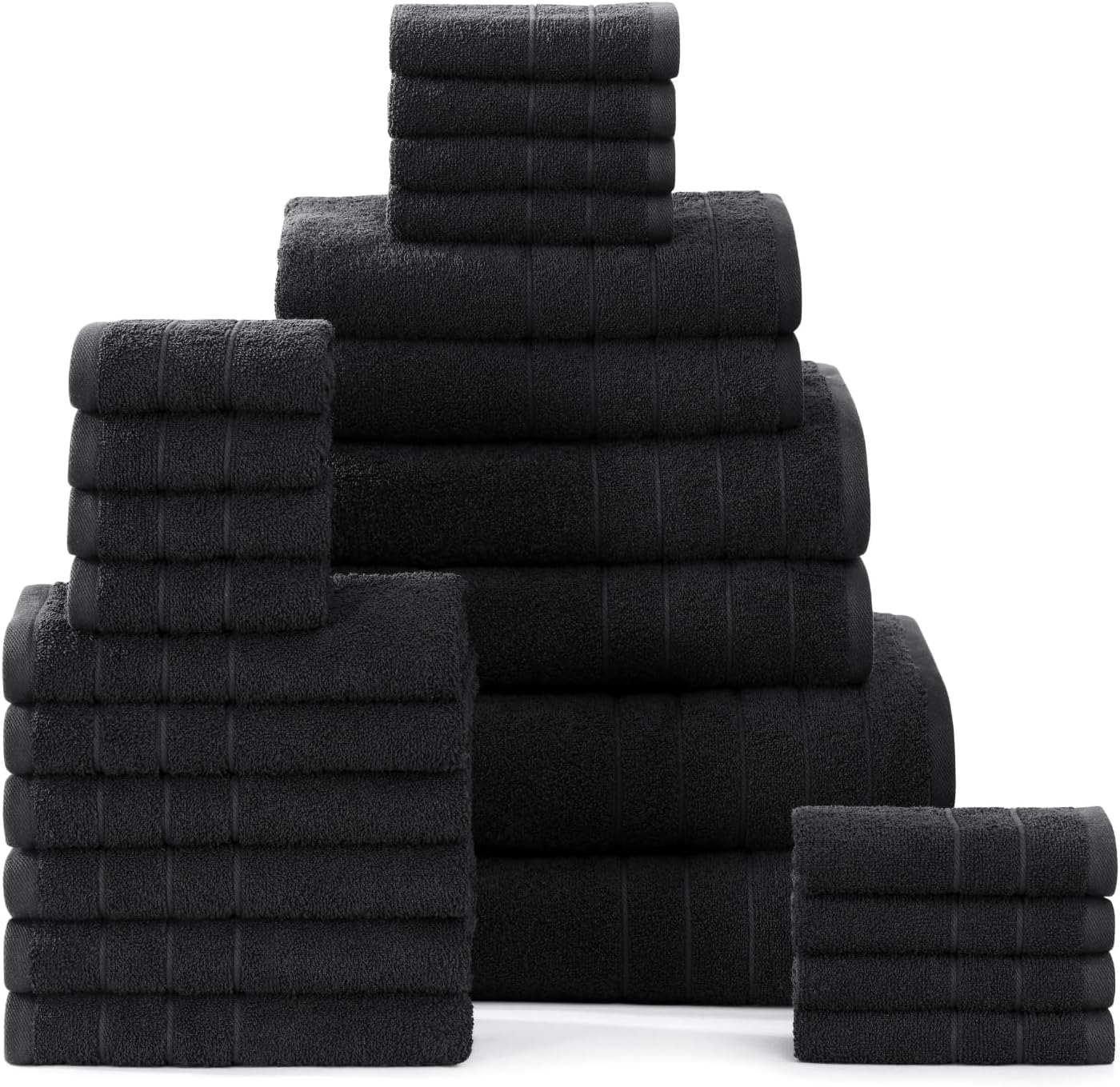 Casa Platino Cotton Towel Set 24 Pc – Quick Dry, Pre-Shrunk, Soft Ring Spun Towels for Bathroom, Large Bath Sheets to Washcloths, Machine Washable, Great Gift Set – Black