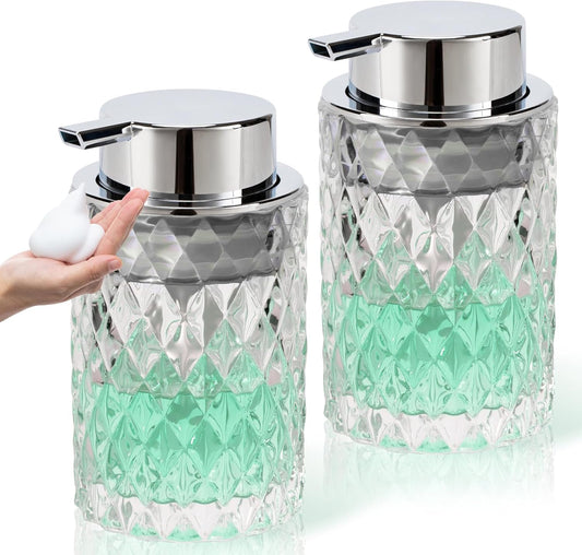Bathroom Glass Soap Dispenser with Durable Rust-Proof Plastic Foam Pump Hand Lotion Dispenser Antislip Shampoo Kitchen 10oz 2 Pack
