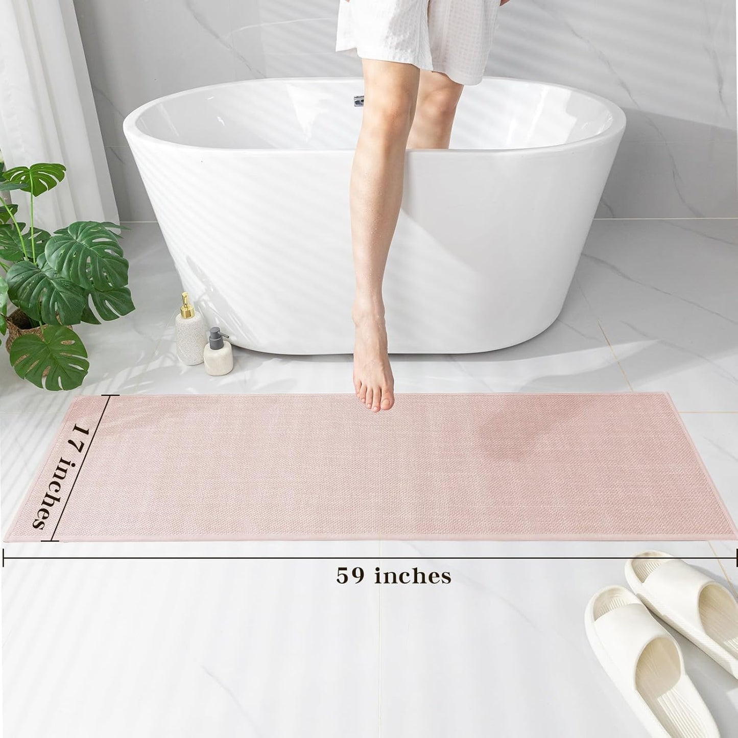 chakme Bathroom Rugs Mat 59x17, Ultra Thin Non Slip Bath Mats Runner Quick Dry Absorbent Bath Mat for Bathroom Floor, (Pink, 59"x17")