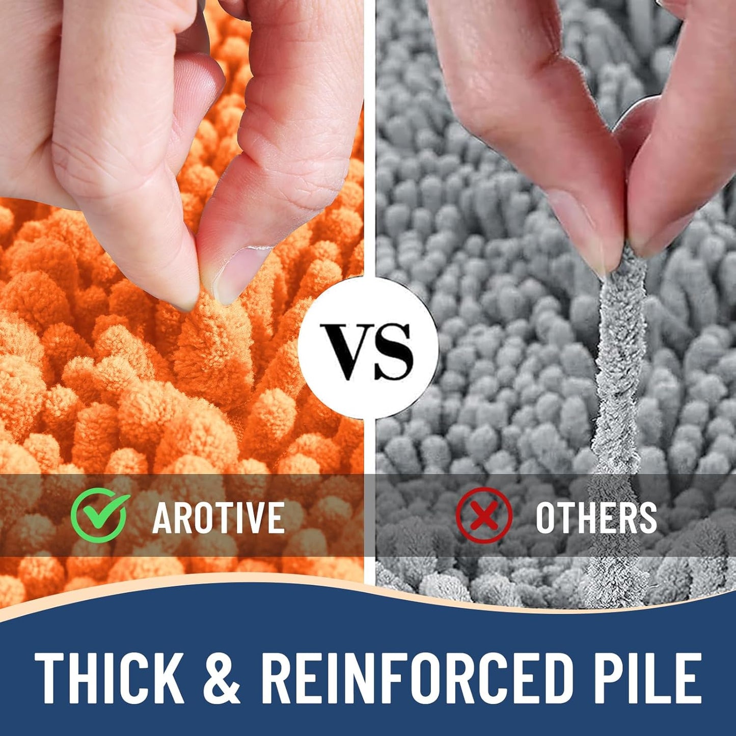 Arotive Luxury Chenille Bathroom Rug Mat, Extra Soft Thick Absorbent Shaggy Bath Rugs, Non-Slip Machine Wash Dry, Plush Bath Mats for Bathroom, Shower and Tub, 40x24, Orange