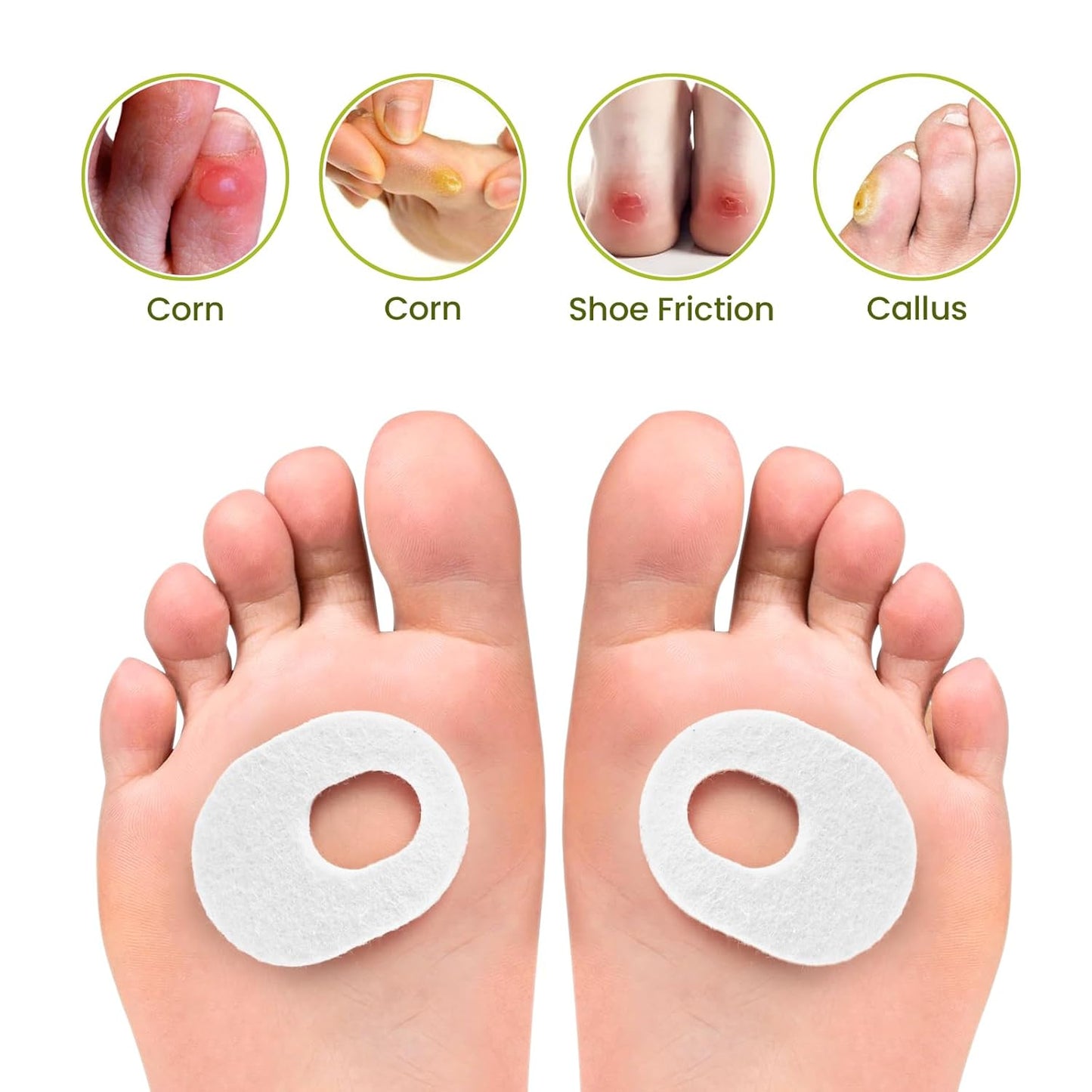 Bukihome Callus Cushions Corn Removers for Foot Bottom, 1/5" Thick Oval Corn Removers Callus Pads, Adhesive Corn Pads for Men & Women - Relieve Friction, Pressure & Shoe Rubbing (White, 42 Count)