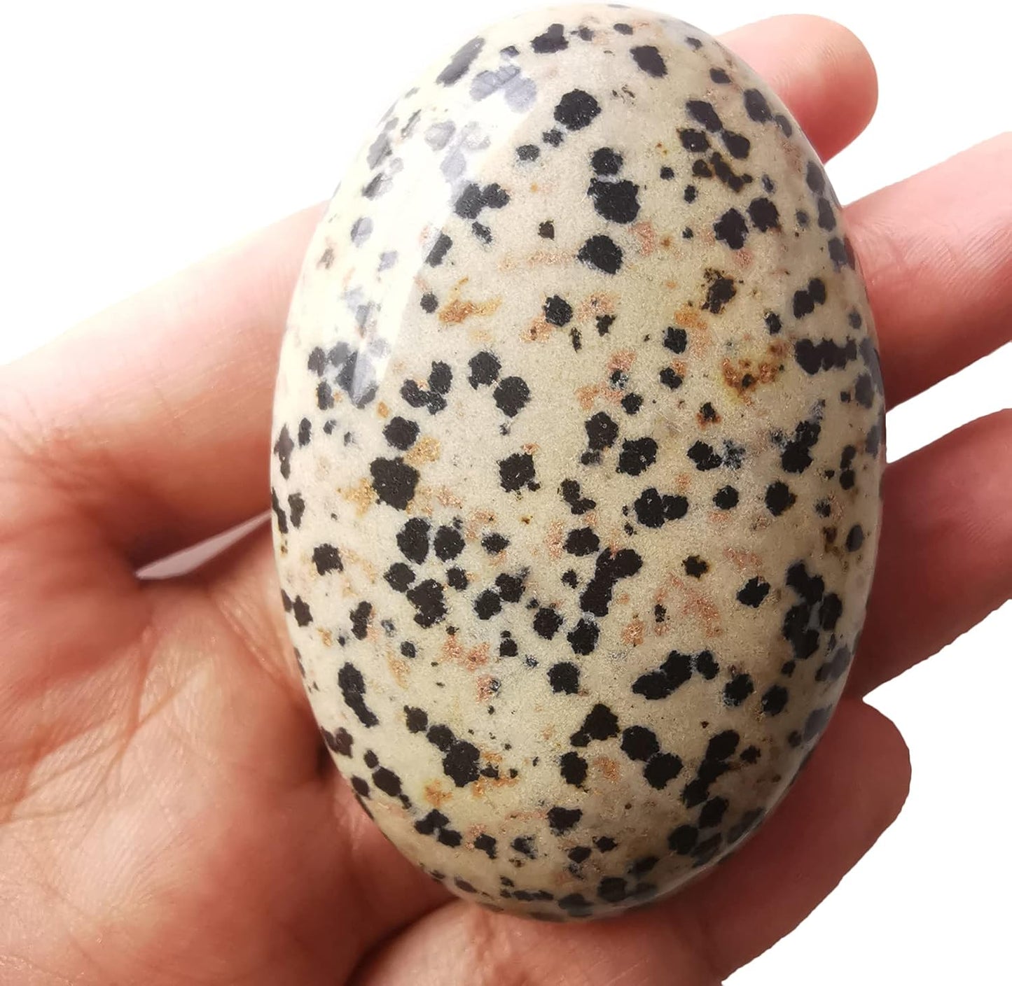 Natural Dalmation Jasper Oval Polished Worry Stones, Healing Crystal Indoor Fountain Stones Massage Energy Anxiety Relief Items