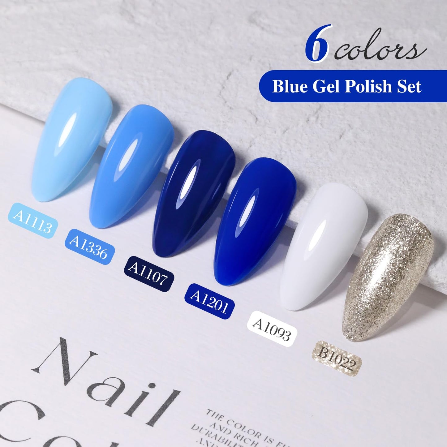 Double Rhythm Gel Polish Set of 6 Colors Baby Light Pastel Milky Gel Polish Starter Kit Art DIY Salon Home (Light Dark Navy Blue White Gold,Kit 17)