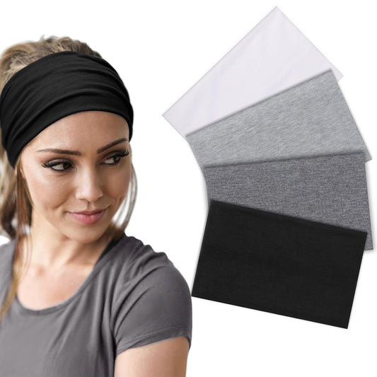 DRESHOW Wide Headbands for Women Elastic Turban Hair Bands Boho Head Bands for Women's Hair Non-Slip Yoga Workout Hairband Girls Accessories 4 Pack