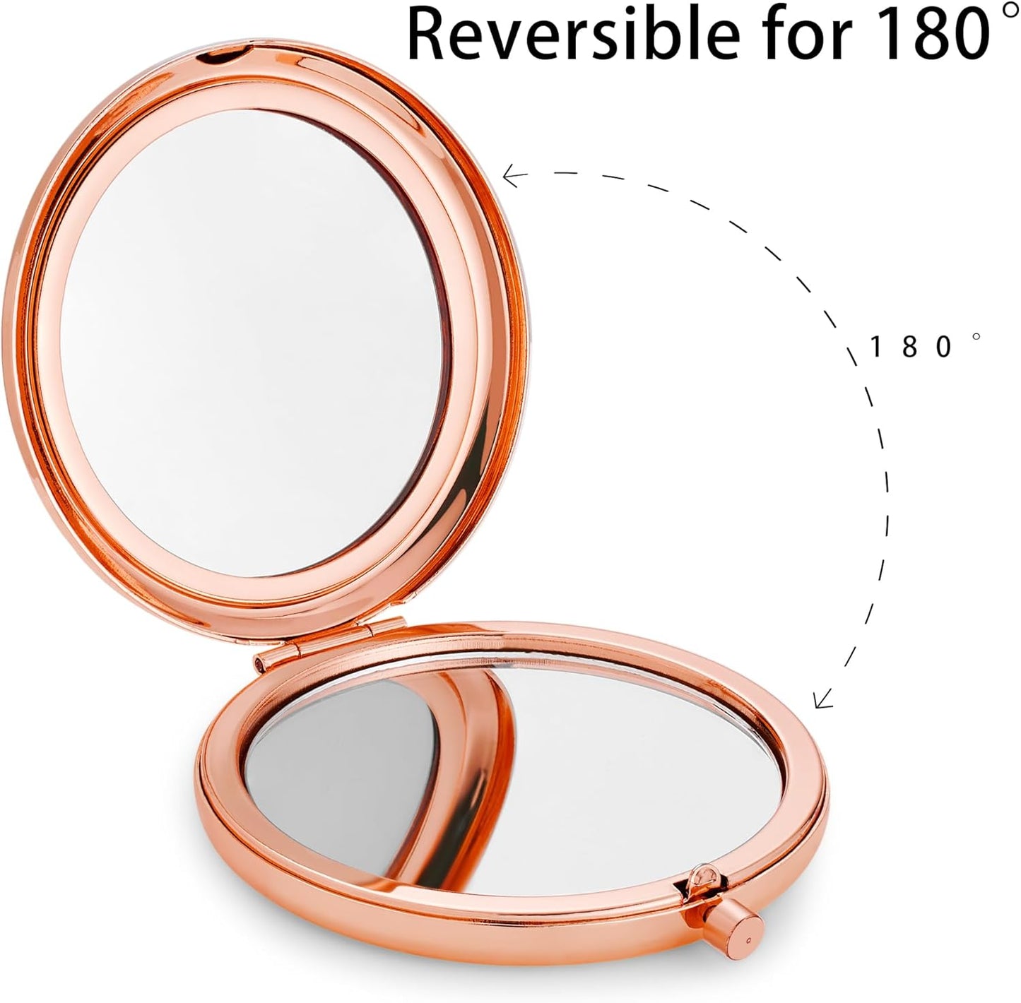 Compact Mirror, Pocket Travel Makeup Mirror for Purse, Metal Round Shell, 2-Sided 1X/2X Magnifying, Portable, Folding, Handheld, Rose Gold, 6 Pack