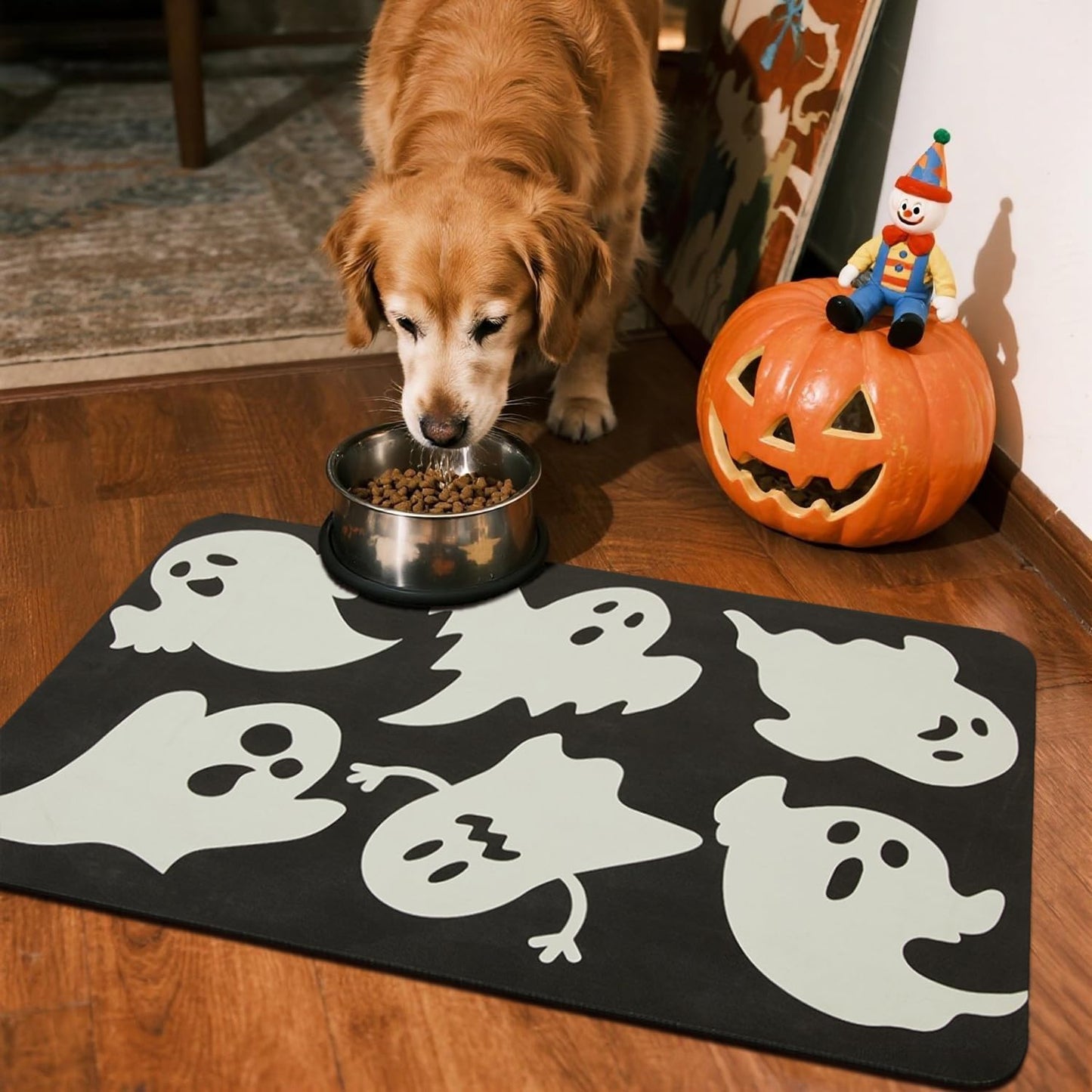 Halloween Bath Mat, Thin Halloween Bathroom Rug Non Slip Quick Dry Ghost Bath Mat Fits Under Door Thin Floor Mat Halloween Decor, 24''x36'', Ghosts Black