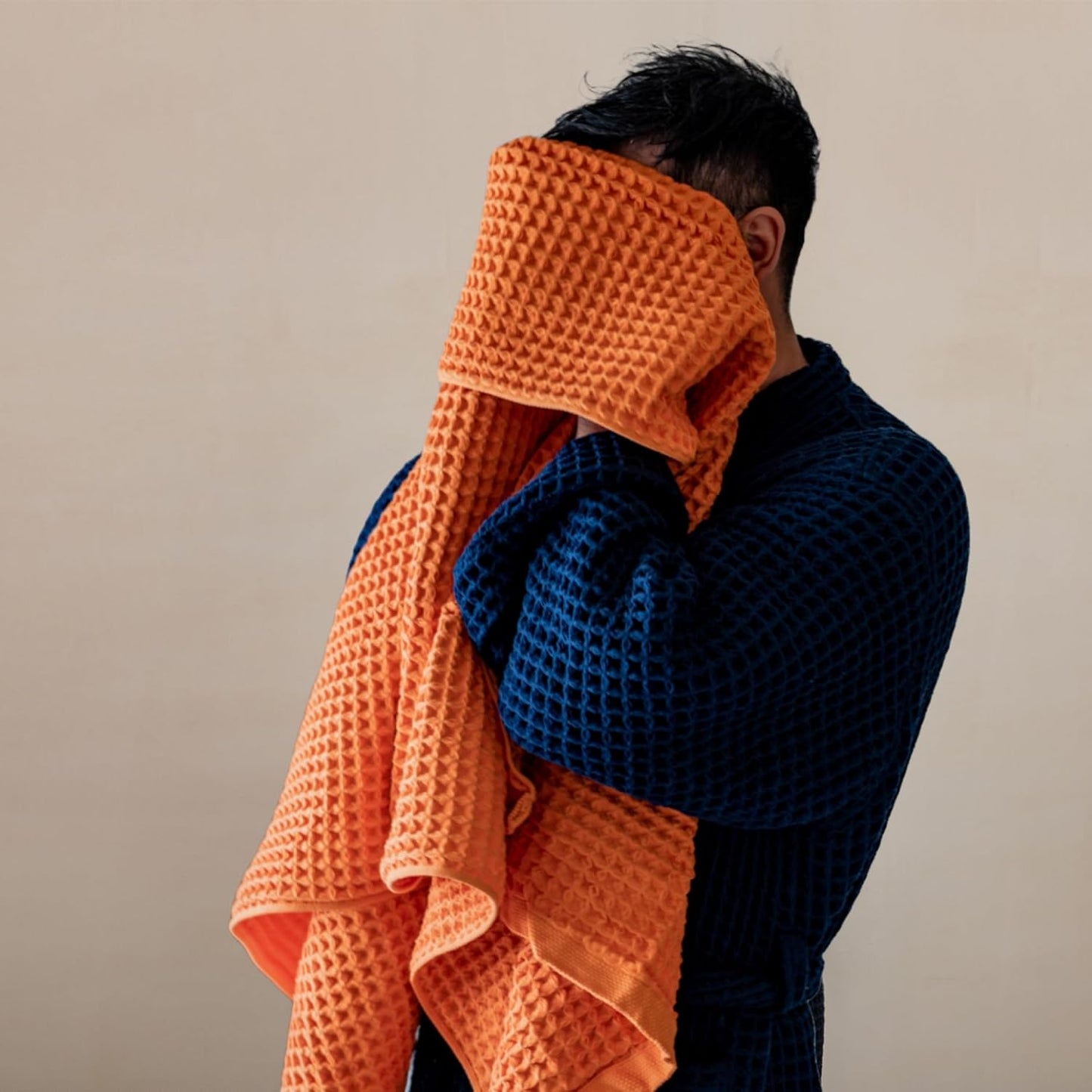 Luxury Japanese Cotton Silk Waffle Bath Towel | Plush, Absorbent, and Quick Dry (Coral Orange, Face Towel, 16" x 16")