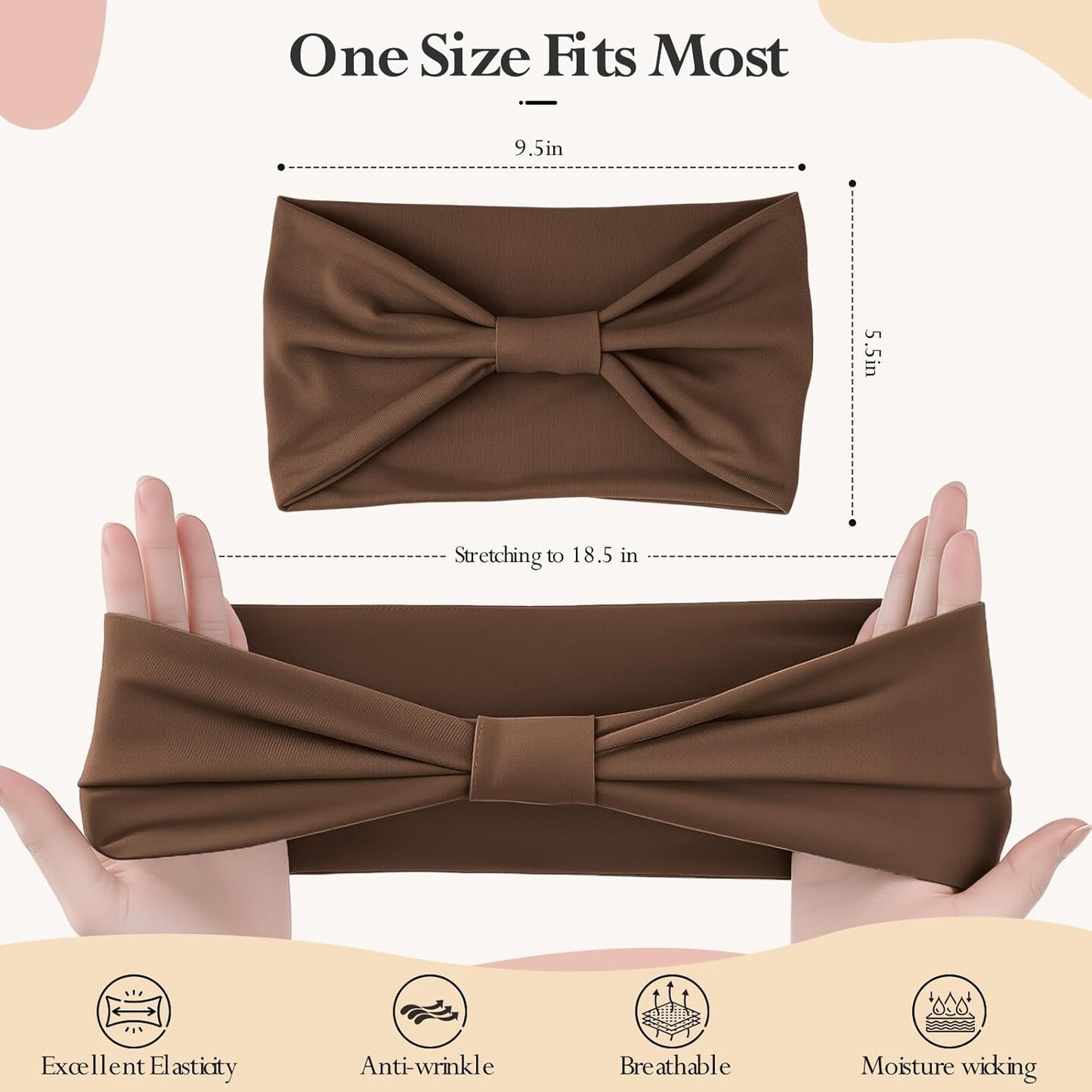 Headbands for Women, Wide Elastic Head Bands, Non-Slip Thick Hair Bands, Sports Stretchy Sweat Bands, Large Knotted Soft Headband, Gray Burgundy Green Black Coffee Navy