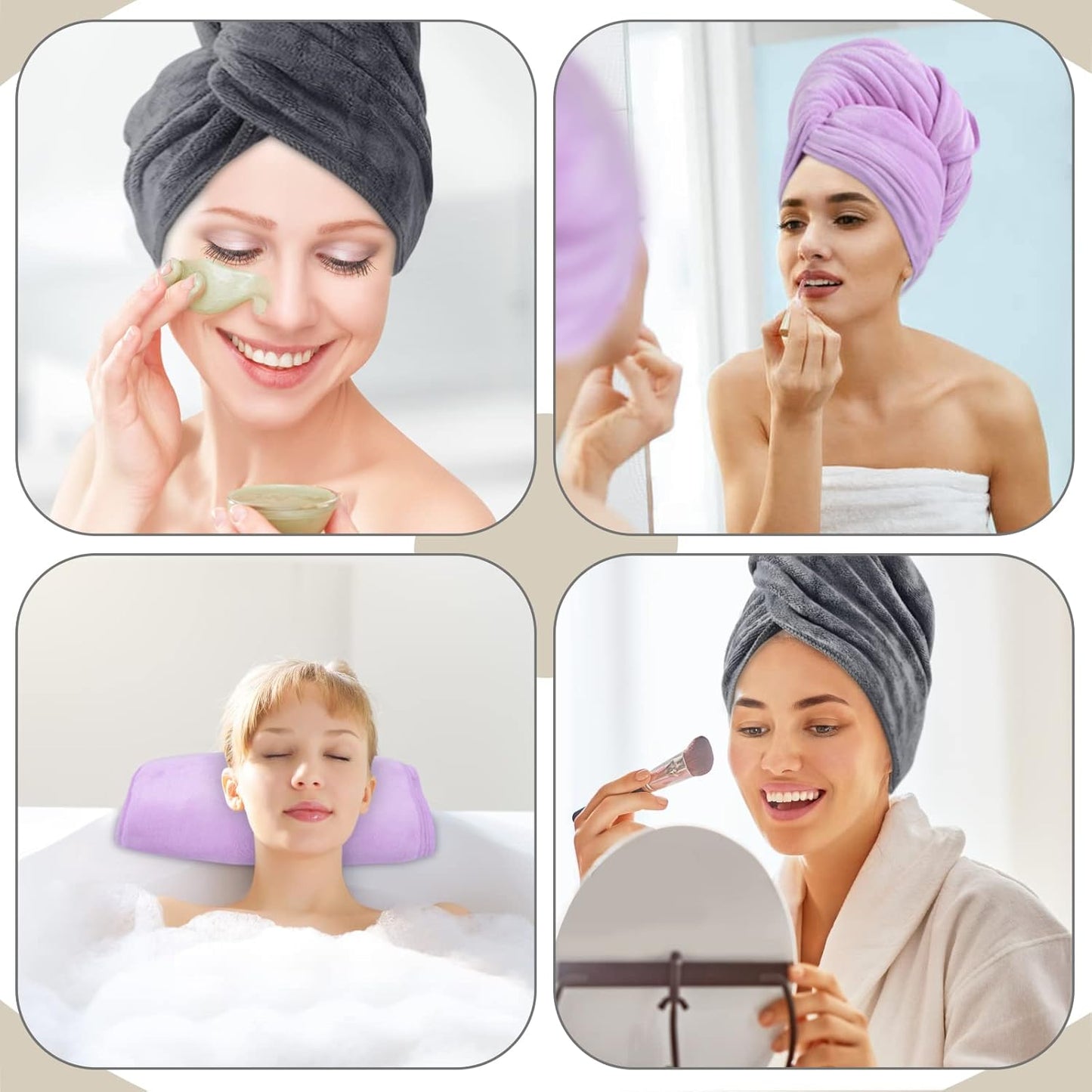 SUNLAND Microfiber Hair Towels Anti Frizz Hair Drying Towel Super Absorbent Fast Drying Turbans for Wet Curly Hair Soft Hair Towel Wrap with Elastic Band for All Hair Types 40 X 20 inches Multicolour