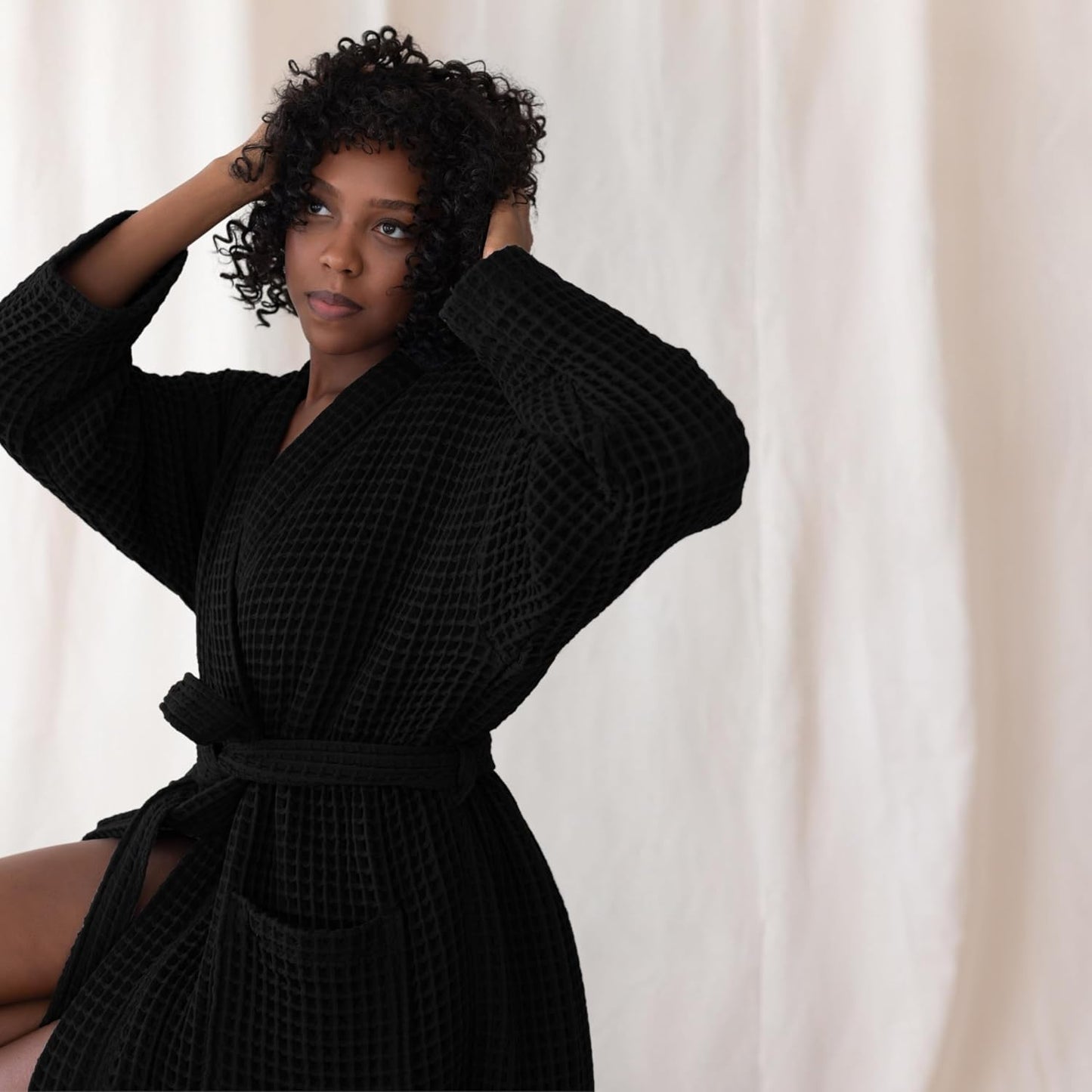 Womens Kimono Waffle Robe - Lightweight 100% Turkish Cotton Housecoat for All-Day Lounging - Bathrobe for Shower