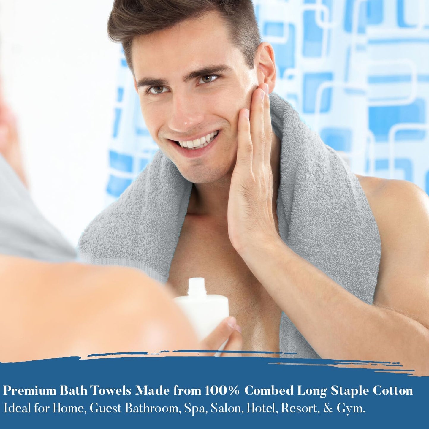 DAN RIVER Bath Towels Set of 4, 27 x 54 Inches, 100% Cotton, Larger & Lighter Weight, Quicker to Dry, Super Soft and Absorbent, Ideal Thick Towels for Daily Use, Silver