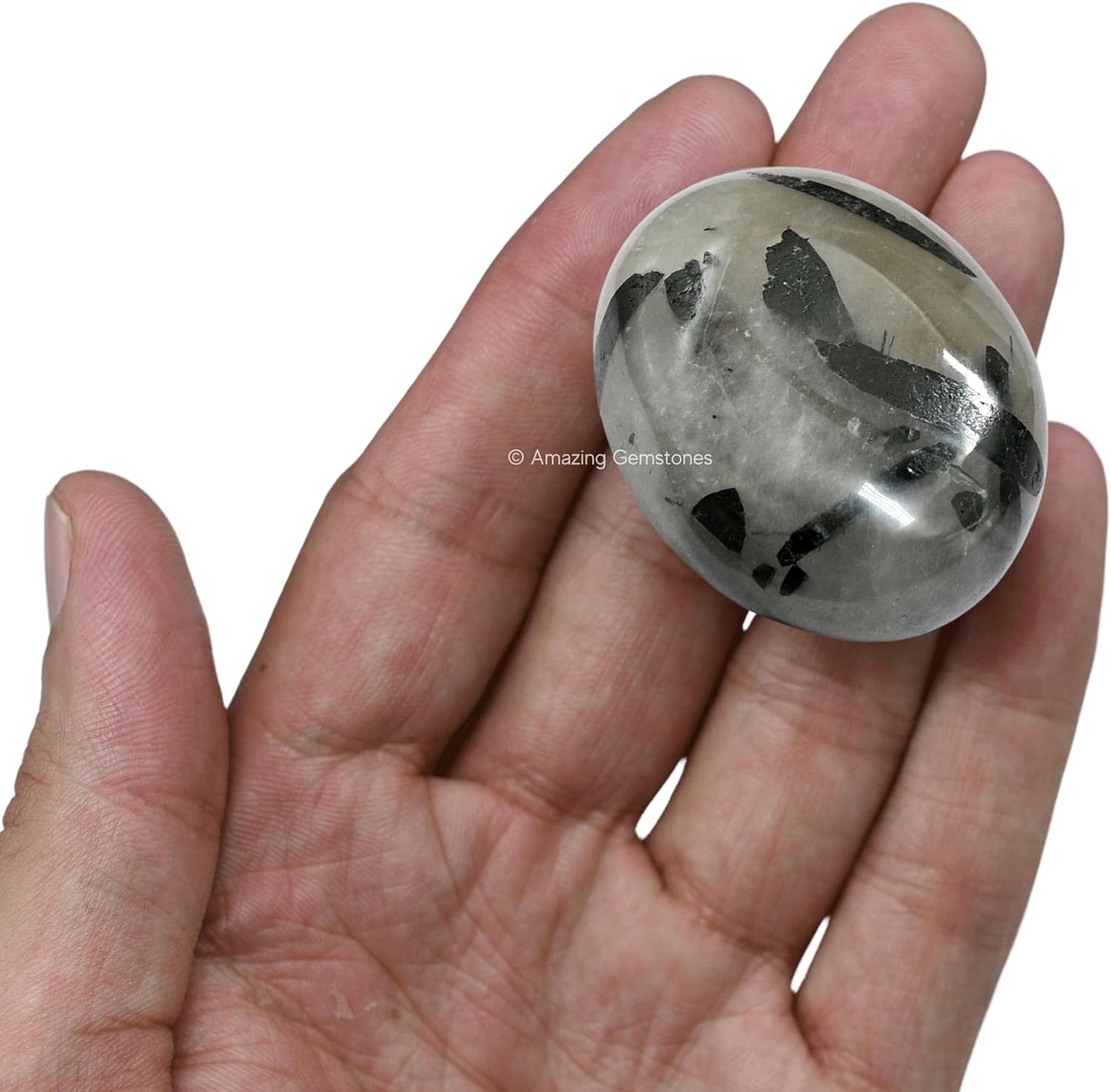 Amazing Gemstone Black Rutilated Quartz Crystals and Healing Stones - Large Palm Stone Crystals Piedra - Crystal for Good Luck, Positive Energy, Meditation - Unique Stocking Stuffers Gifts for Women