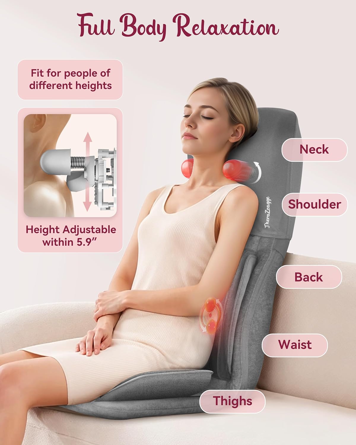 Shiatsu Neck Back Massager with Heat, Massage Chair Full Body with Compression, Chair Massage Pad with Vibration, Seat Massager for Home, Office Use