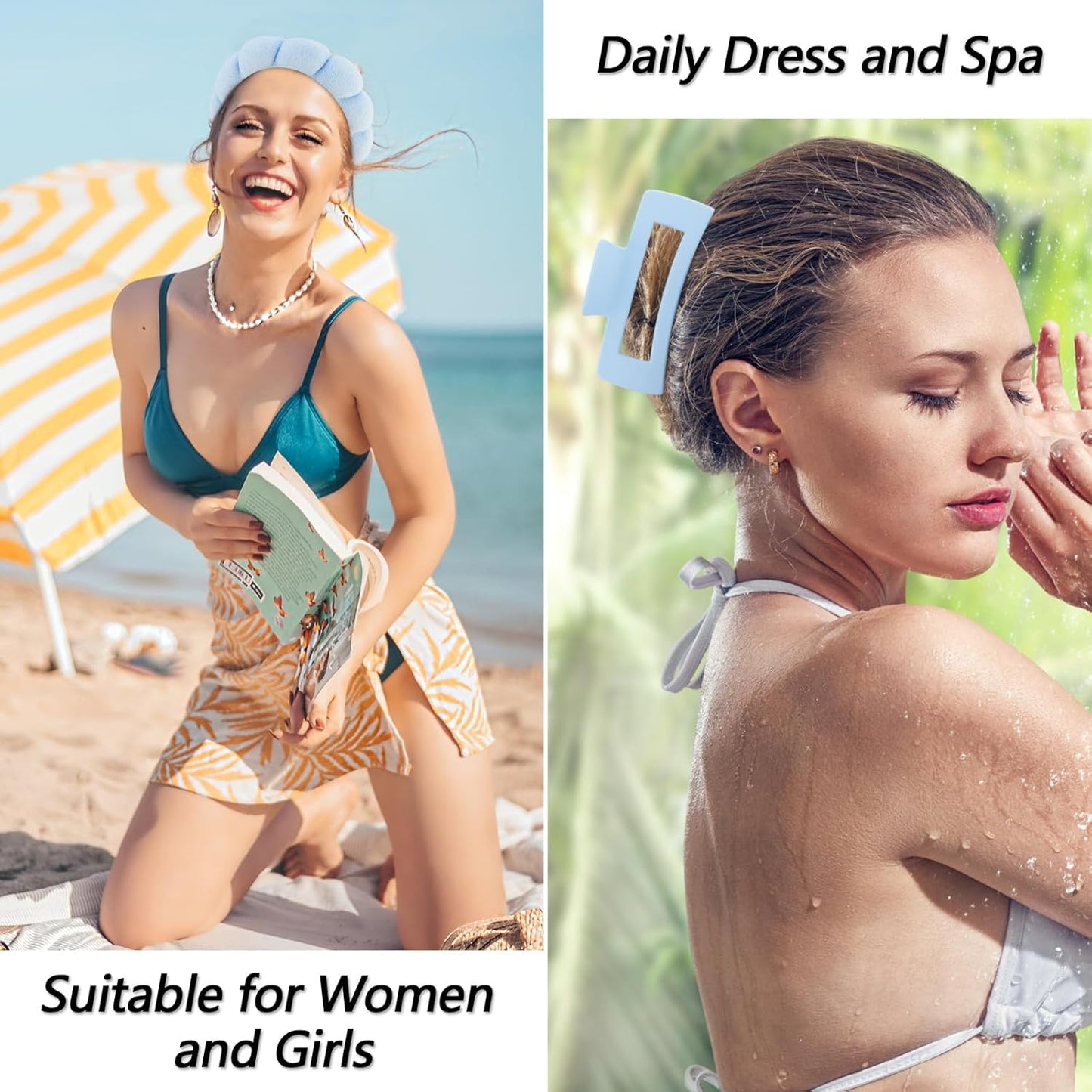 VELSCRUN Spa Headband, Makeup Face Wash Skincare Headbands, 5 Pcs Sponge Get Ready Snail Hairband Facial Wristband Hair Clip Set, Stuff for Teen Girls Women Trendy Hair Accessories Blue