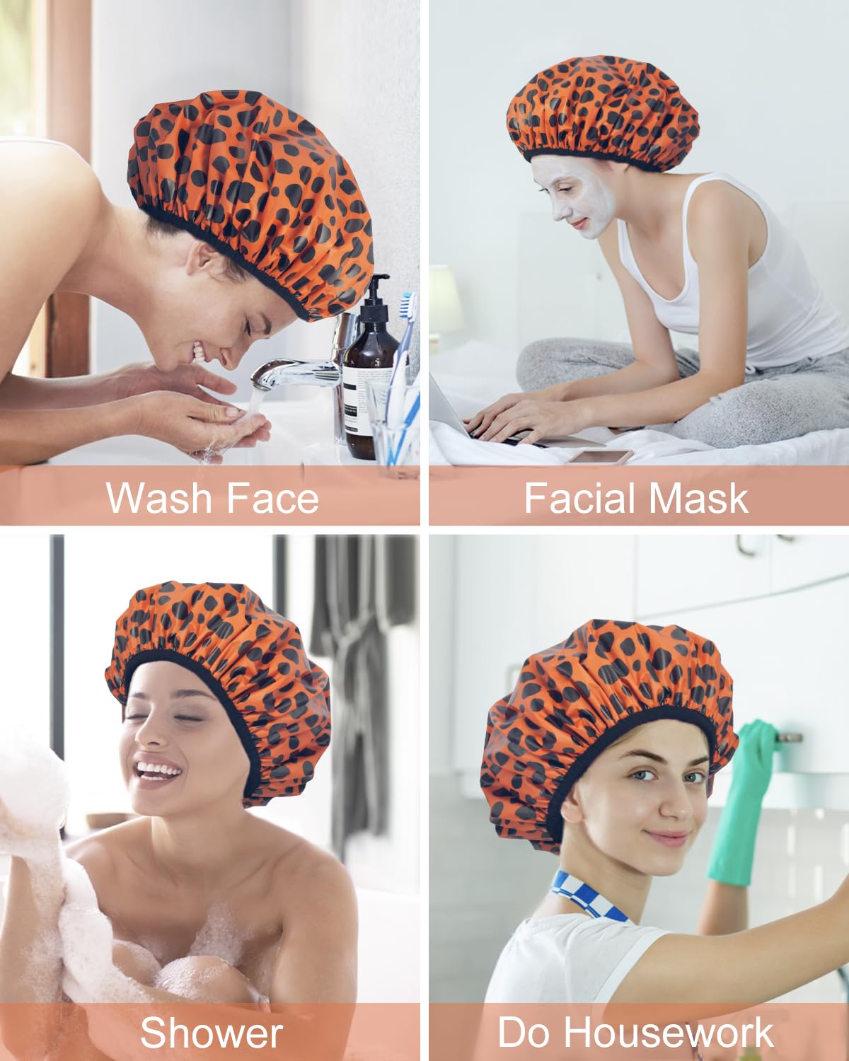 Auban Shower Cap, Shower Cap for Women Terry Cloth Lined EVA Exterior Reusable Double Layer Waterproof, Large Bath Hair Cap for All Hair Lengths, Hotel Travel Essentials Accessories Deep Conditioning