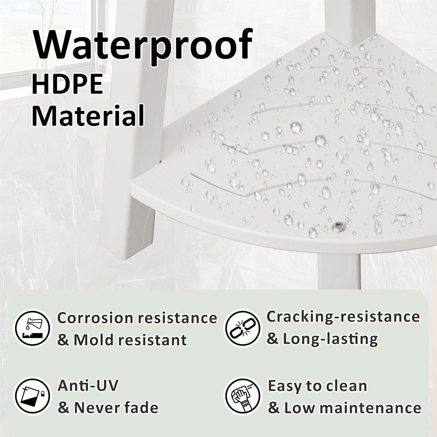 Corner Shower Bench,Plastic Stool for Shower Waterproof、Rot-Resistant,Shower Stool for Shaving Legs,Shower Benches for Inside Shower,Shower Bench Seat with Storage (White, 11.8 * 18.9 * 16.7)