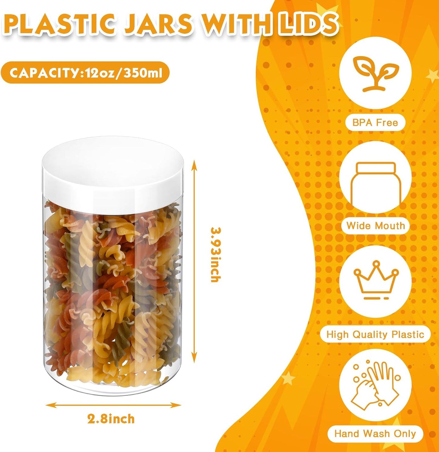 SATINIOR 12 Pack 12 oz Plastic Container Jars with Lids Round Clear Travel Cosmetic Container Slime Jars for Toiletries, Lotion, Cream, Ointments, Makeup, Rhinestone, Samples, Kitchen Storage(White)