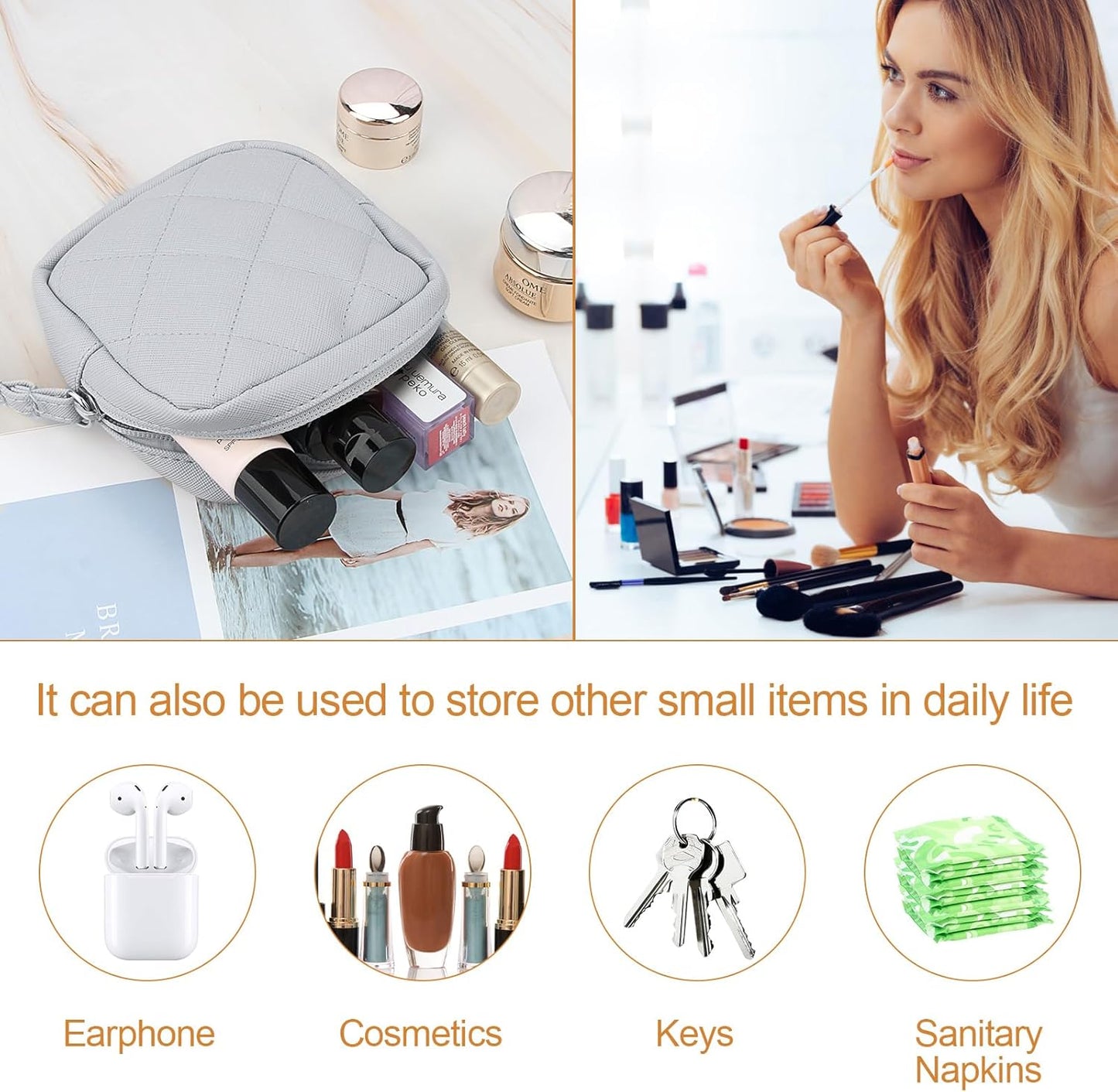 Sanitary Pad Storage Bag, Period Bags for Teen Girls, Portable Tampon Menstrual Cup Pouch Nursing Pad Holder Purse, Sanitary Pouch for Feminine Products, 1 Pack(Grey)