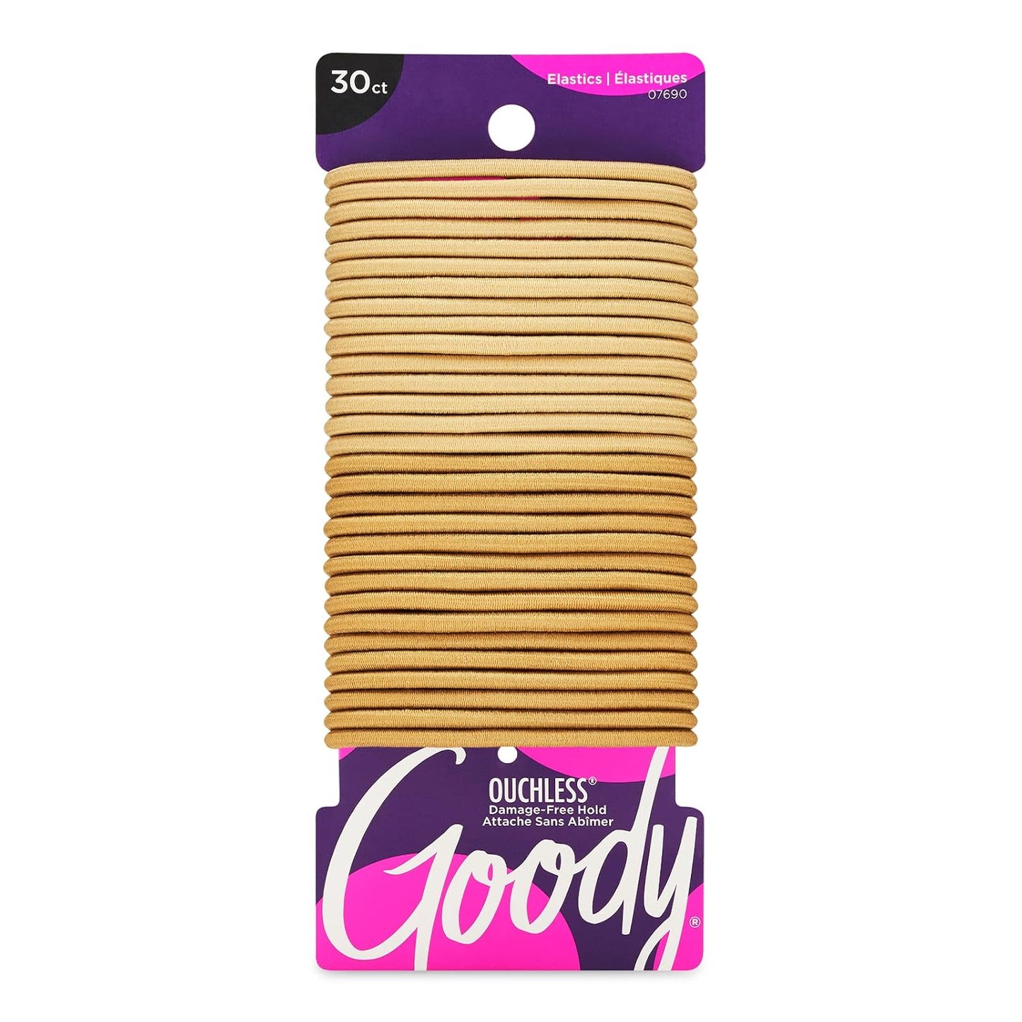 Goody Ouchless Hair Elastics – No Pull, No Breakage, Tangle-Free Hold for Thick, Curly, Coily & Textured Hair – 30 Count, Blonde, Long-Lasting Ponytail Holders for Women & Men
