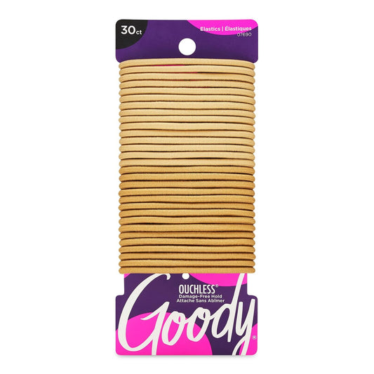 Goody Ouchless Hair Elastics – No Pull, No Breakage, Tangle-Free Hold for Thick, Curly, Coily & Textured Hair – 30 Count, Blonde, Long-Lasting Ponytail Holders for Women & Men