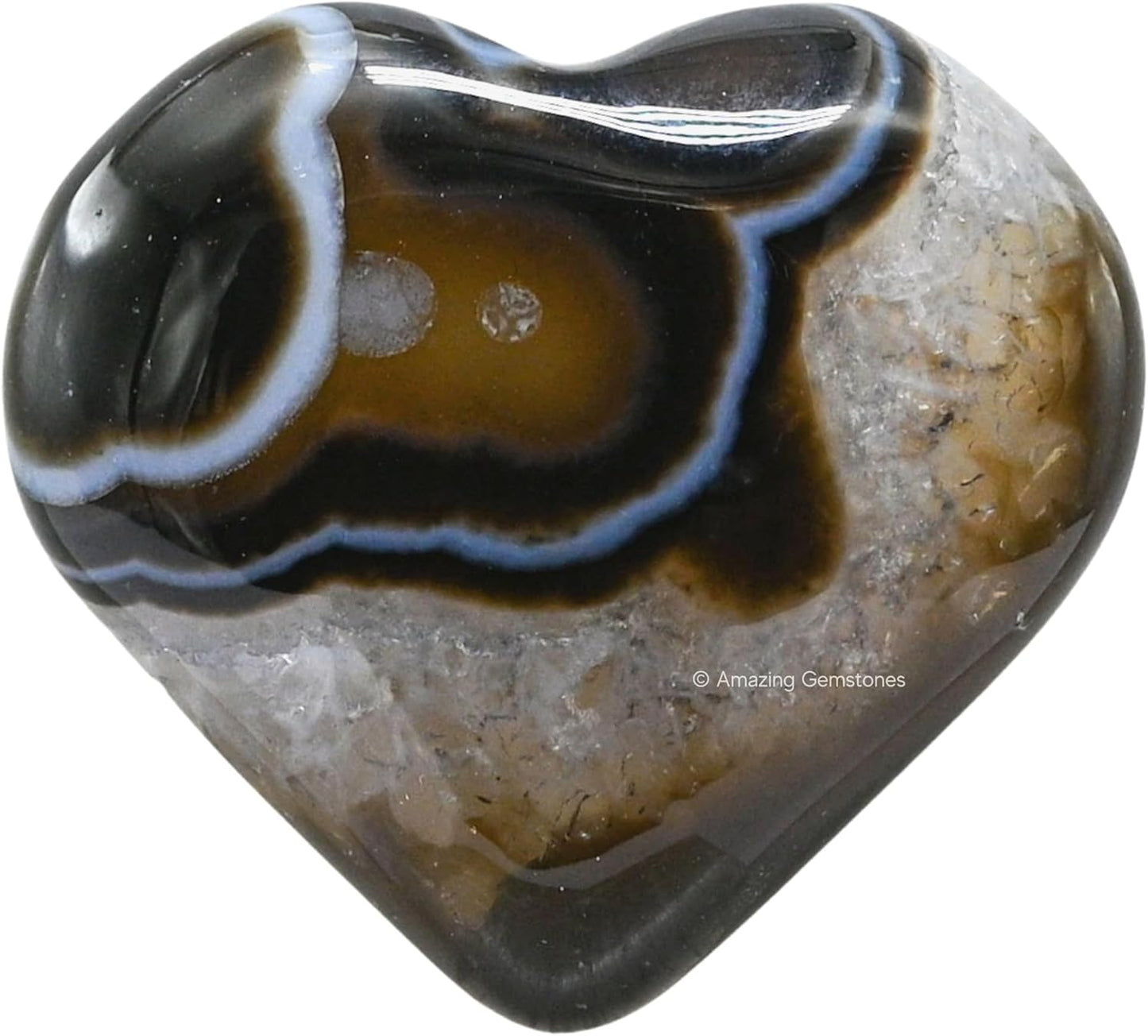 Amazing Gemstone Black Onyx Agate Crystal Heart Palm Stone - Pocket Massage Worry Stone for Natural Body Chakra Balancing, Reiki Healing and Crystal Grid