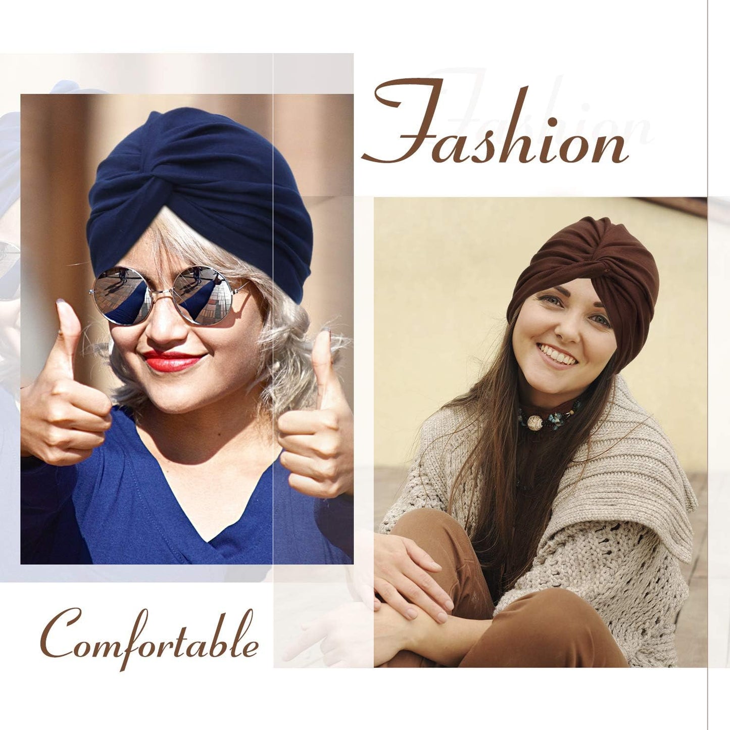 SATINIOR 4 Pieces Turbans for Women Soft Pre Tied Knot Fashion Pleated Cancer Turban Cap Chemo Headwrap Sleep Hat, 4 Colors