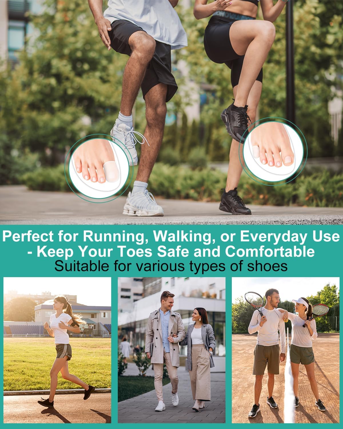 16-Pack Silicone Toe Protectors and Caps, Gel Toe Covers Bandage Sleeves for Women & Men Pain Relief, Cushion Pads for Corns, Calluses, Blisters, Toenails Loss(Clear, Mixed Sizes, 4L+8M+4S)