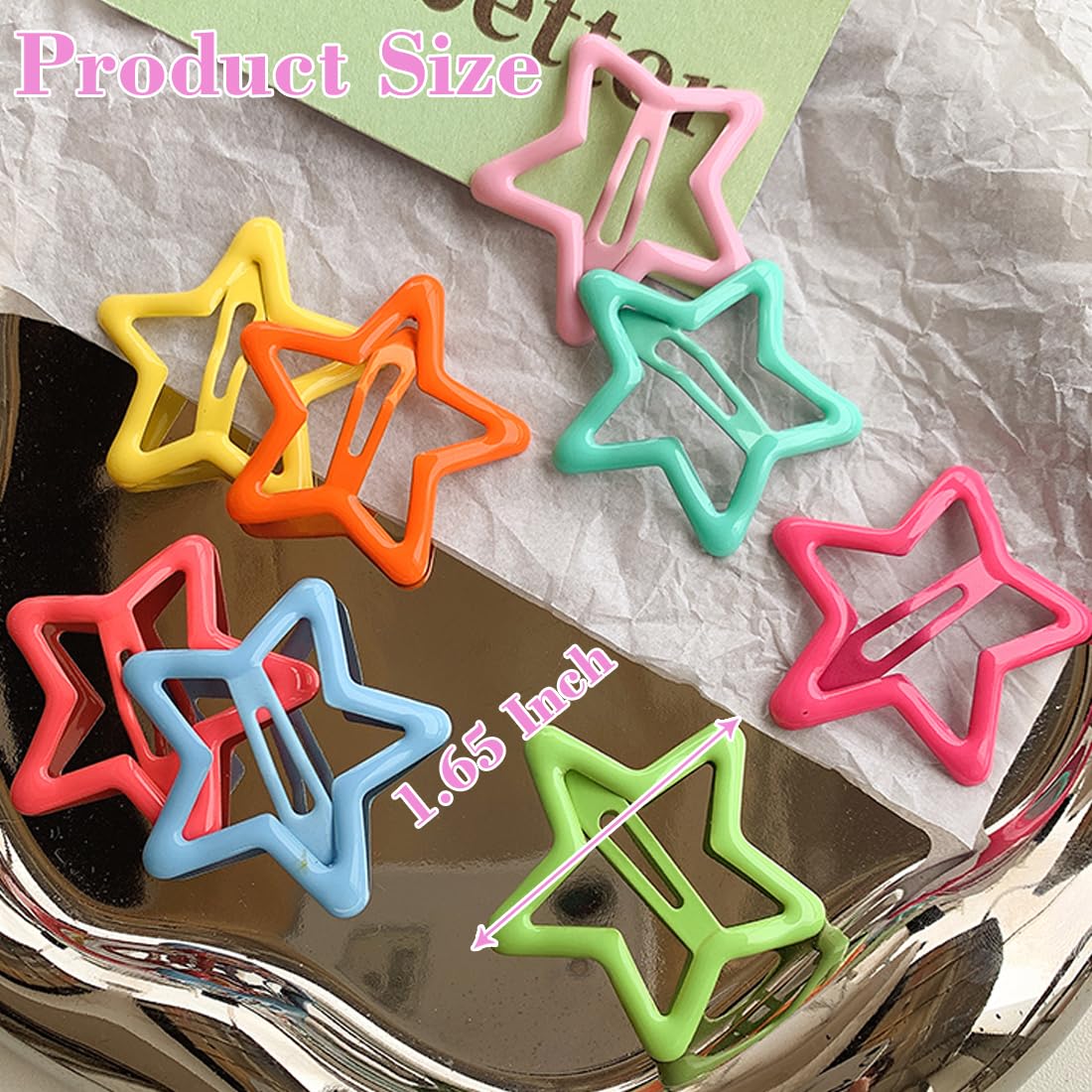 13 PCS 1.65" Metal Hair Accessories - Snap Barrettes with Non-Slip Star Clips for Girls in Multiple Colors