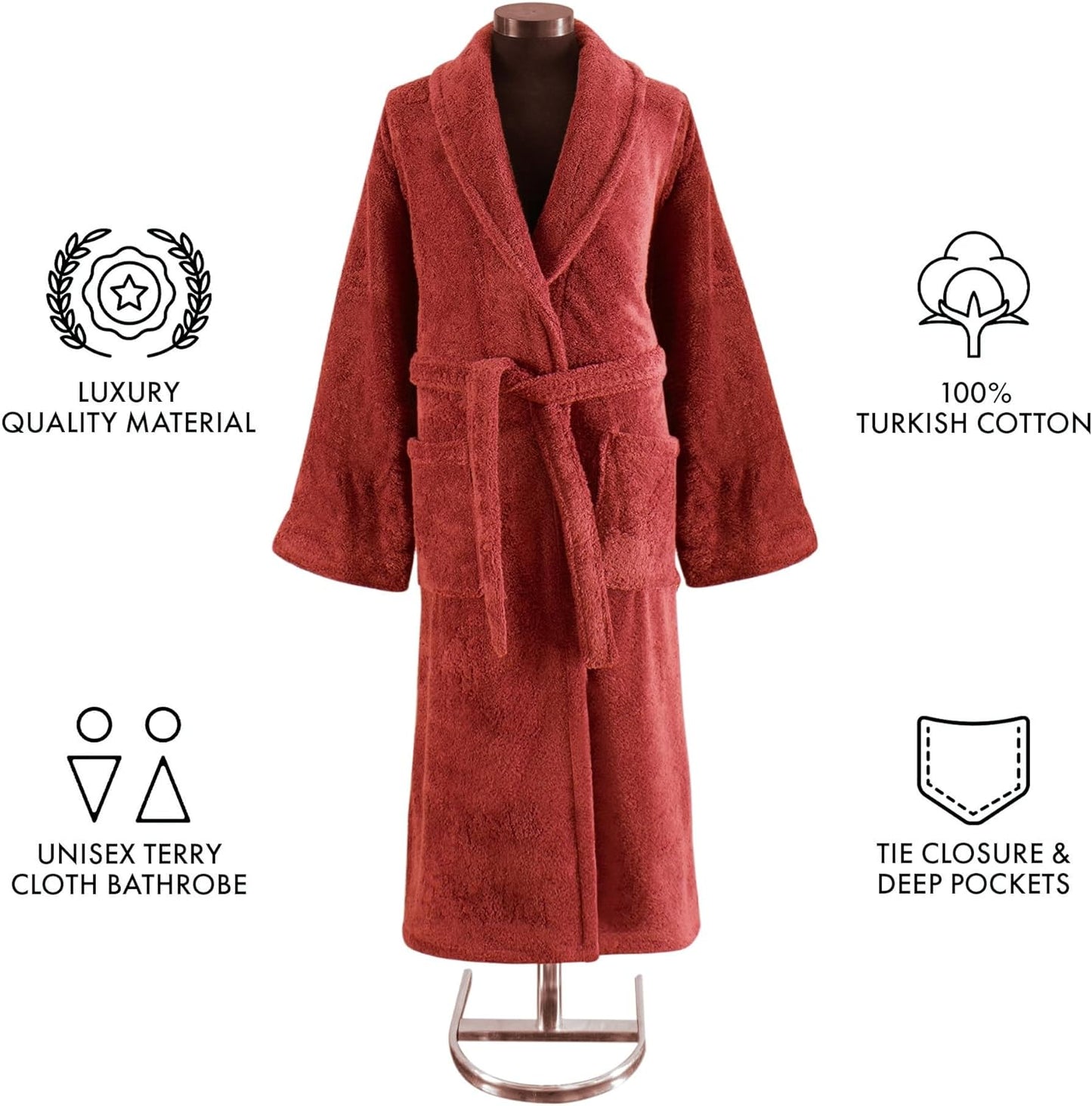 Classic Turkish Towels CTT Premium 100% Turkish Cotton Terry Cloth Bath Robe for Women & Men, Soft & Plush Long Unisex Robe