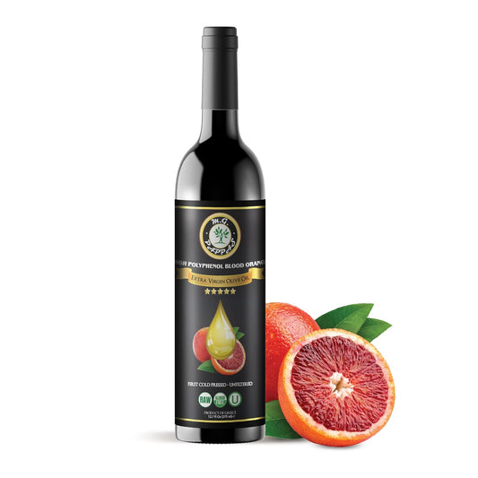 M.G. PAPPAS High Polyphenol Rich Blood Orange-Infused Olive Oil Extra Virgin - Polyphenol Lab Report 650mg/kg - Cold Pressed & Unfiltered - High Hydroxytyrosol Greek Olive Oil Award Winning - 12.7 Oz
