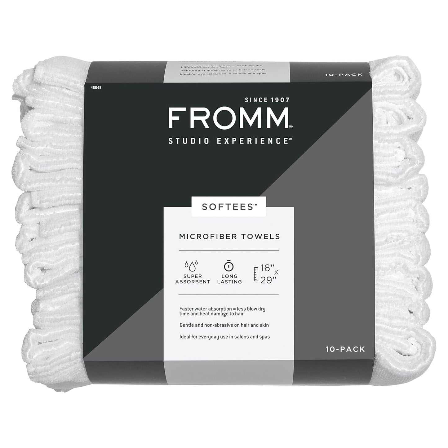 Fromm Softees Microfiber Salon Hair Towels for Hairstylists, Barbers, Spa, Gym in White, 16" by 29", 10 count Perfect Hair Care Towel for Drying Curly, Long, Wavy Hair