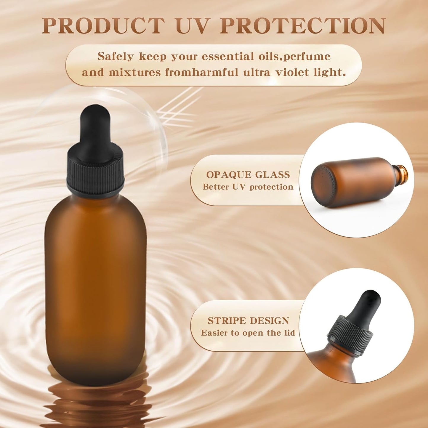 BILLIONSTARS 24 Pack 2oz Glass Boston Round Bottle with Graduated Calibrated Glass Pipettes - Amber Frosted - Tincture Bottles for Essential Oils, Liquids - Leakproof Travel Bottles