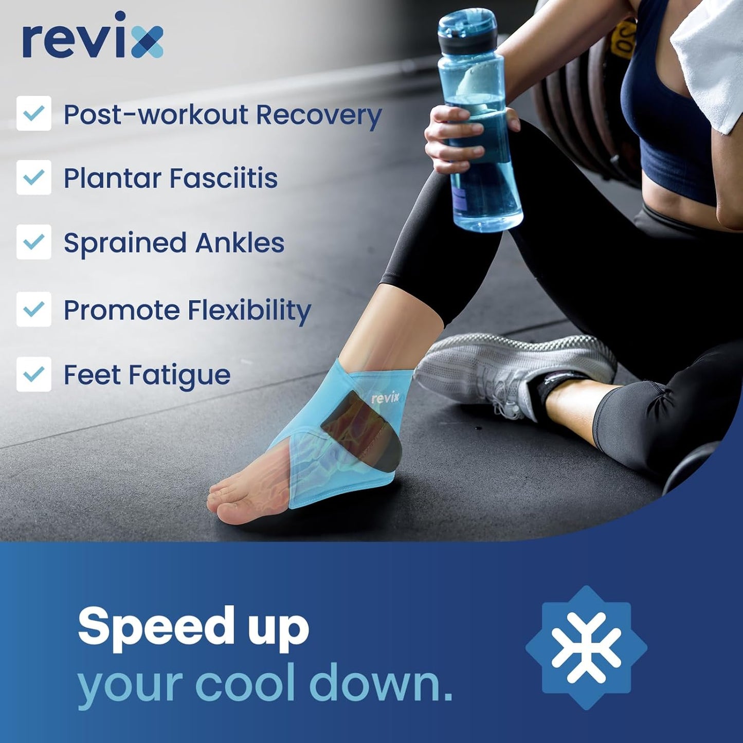 REVIX Ankle Ice Pack Wrap – Reusable Gel Cold Compression for Foot Discomfort, Ice Wrap for Feet Swelling and Recovery, Plantar Fasciitis, Achilles Tendonitis, and Sprained Ankles