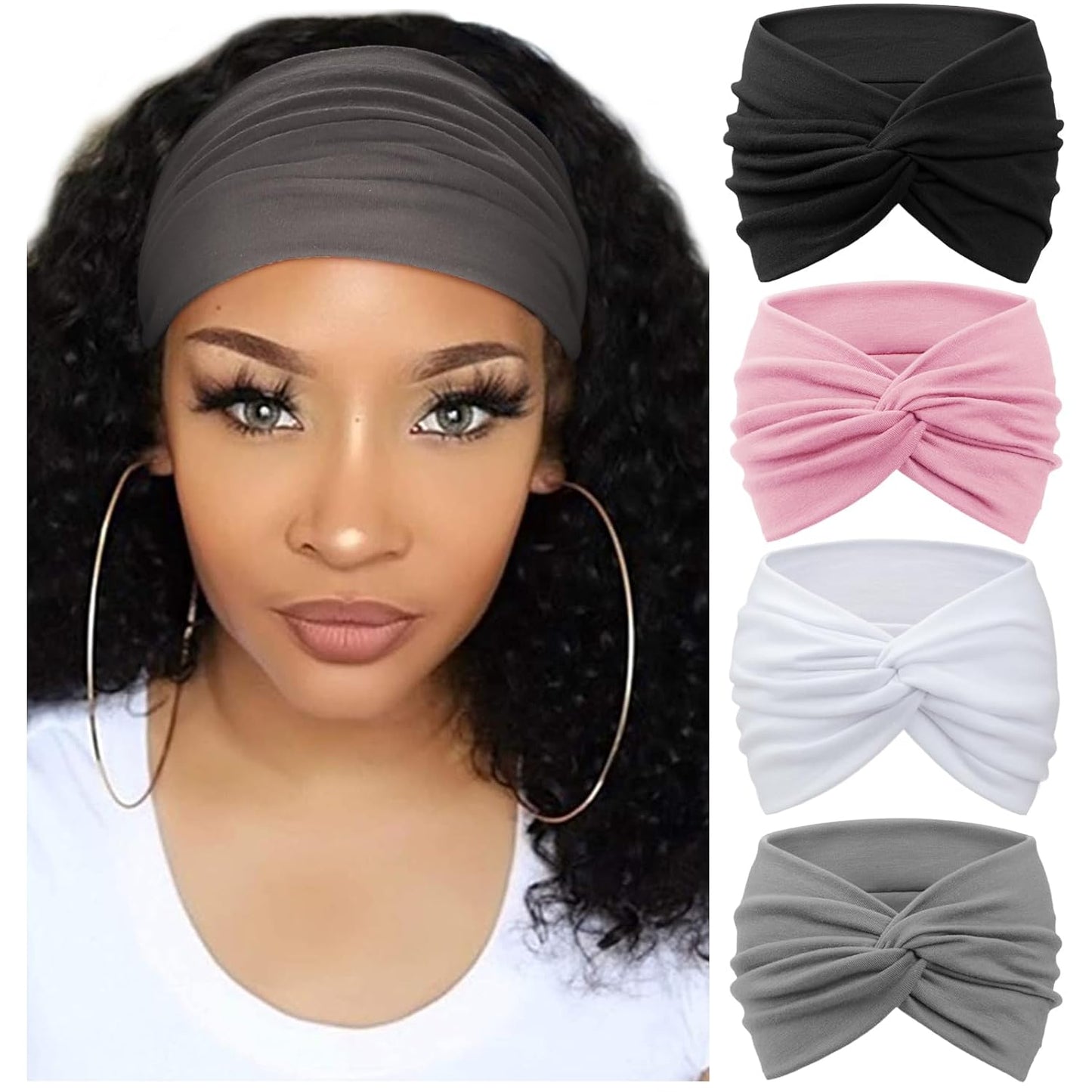 DRESHOW 4 Pack Turban Headbands for Women Wide Vintage Head Wraps Knotted Cute Hair Band Accessories