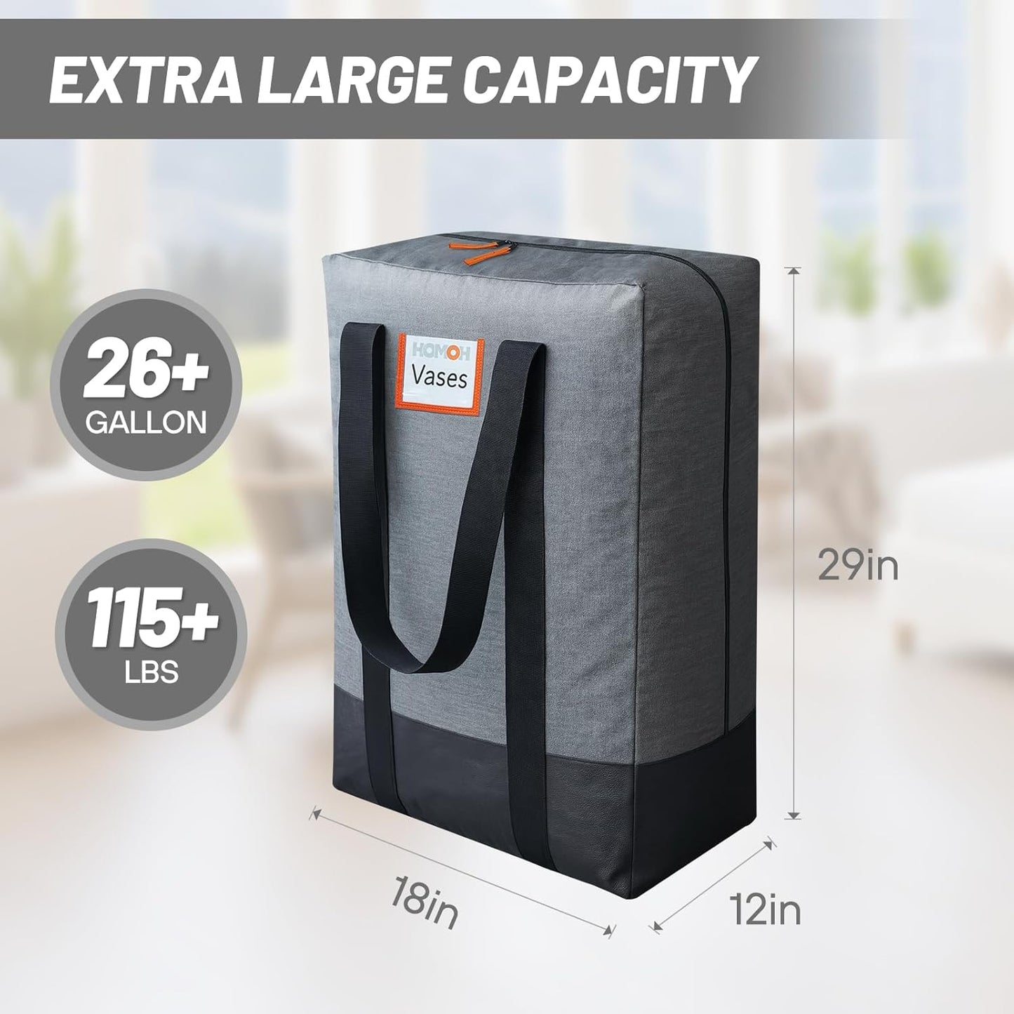 4 Pack Moving Bags Heavy Duty, Storage Bags for Clothes, Large Packing Tote with Wrap Around Handles, Internal Compression Straps, Alternative to Moving Boxes, Grey and Black