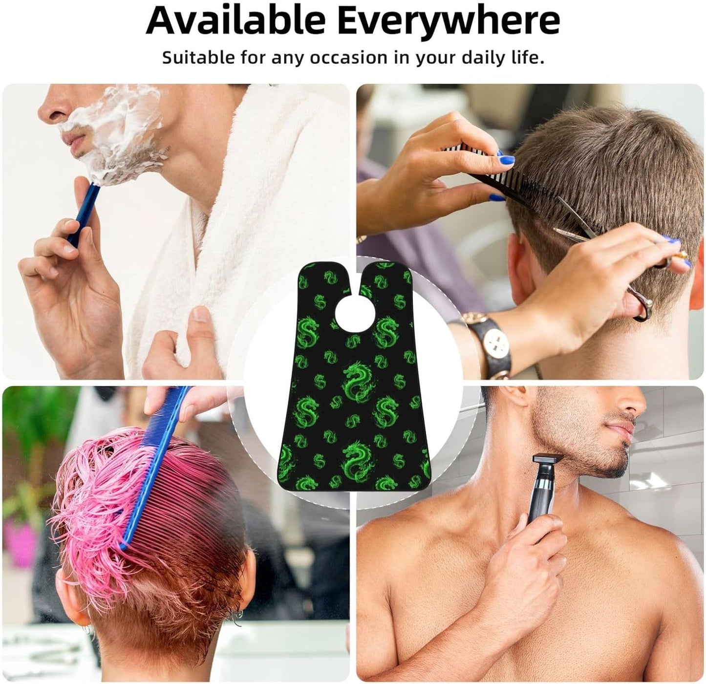 Beard Hair Catcher for Men, Waterproof Shaving Bib Apron Non-Stick, Trimming Tool for Dad Husband, Green Fire Flame Dragon Art Shave Bib