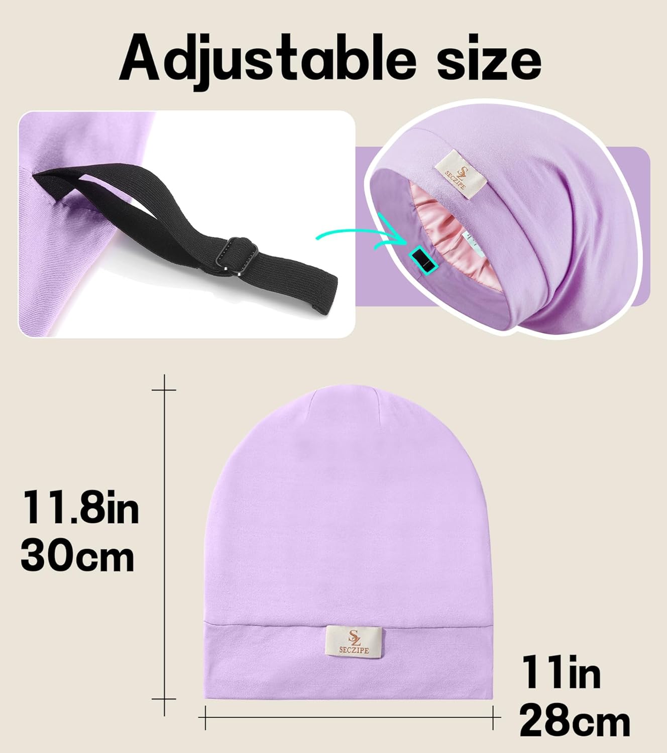 2pcs Silk Satin Bonnet Hair Wrap Shower Caps for Sleeping, Adjustable Strap Curly Natural Hair Night Caps for Women Men（Lavender&Lavender）