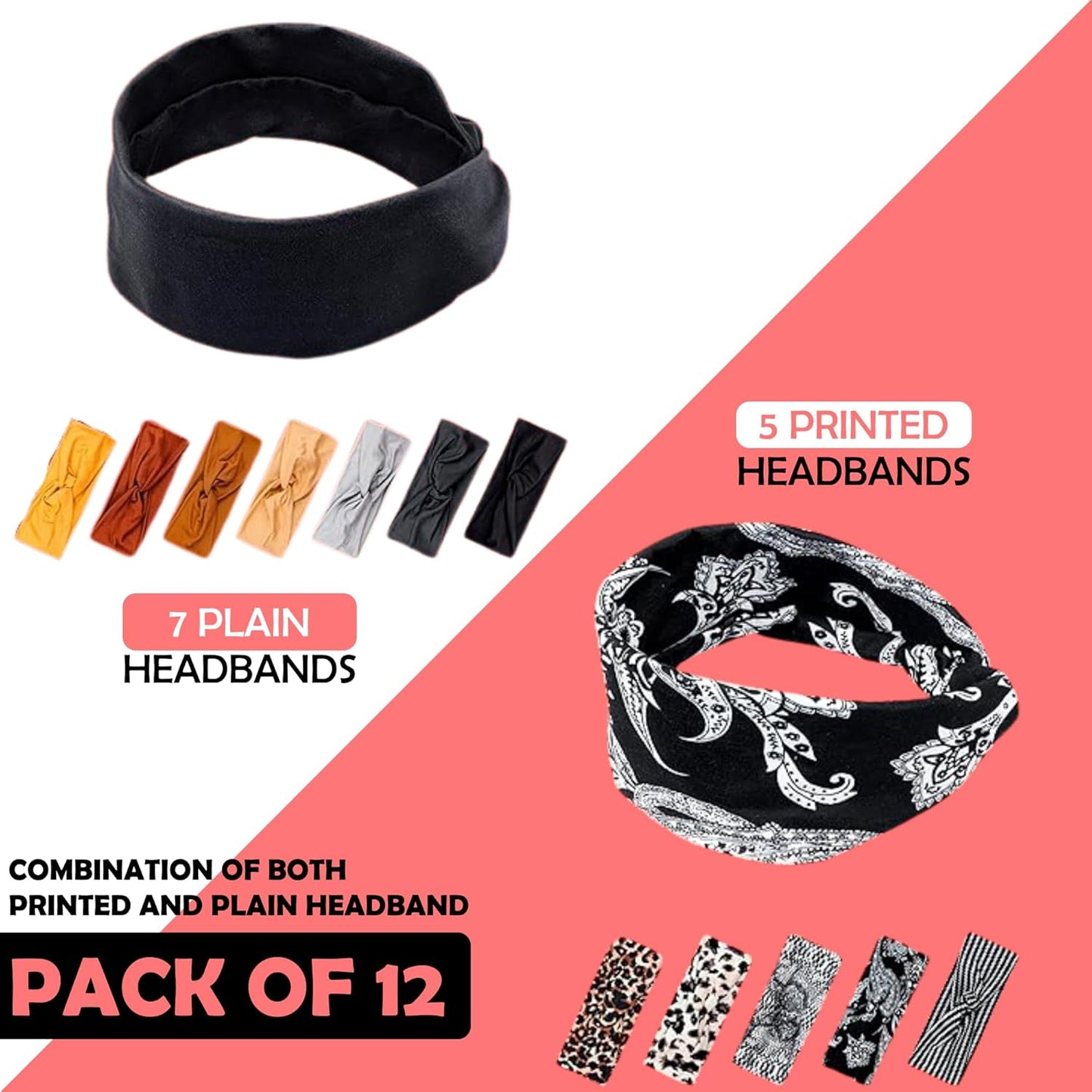 Lotus78, Pack of 12 Wide Headbands for Women Non Slip, Fashionable Sports Hair Bands for Women's Hair, Soft Elastic Stretchy Head bands, Yoga Workout Headbands for Women Daily Fashion(Multicolor icon)