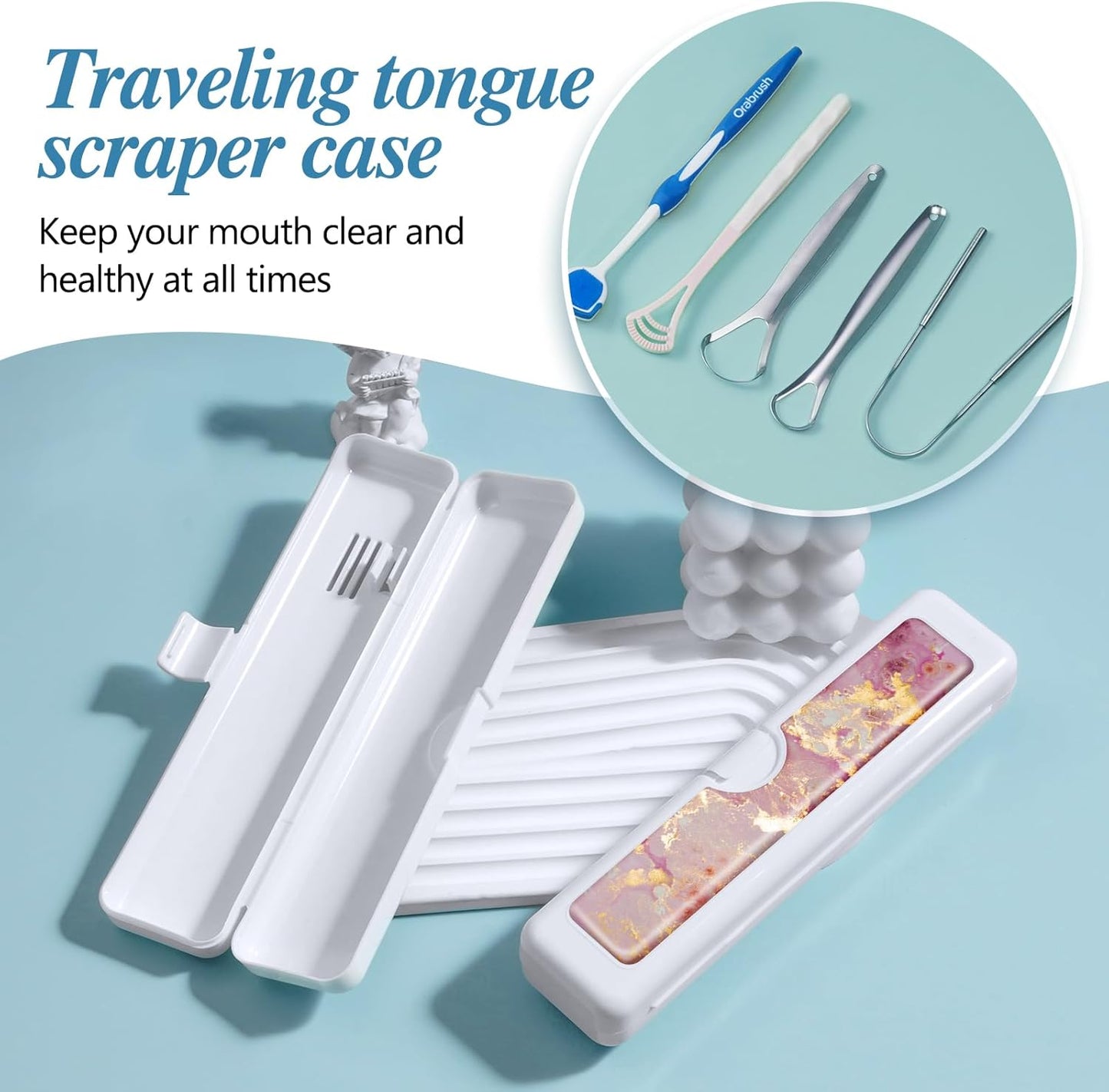 2 Pcs Toothbrush Travel Case - Colorful Pattern, Holder and Covers for Toothbrushes, Includes Tongue Scraper Case