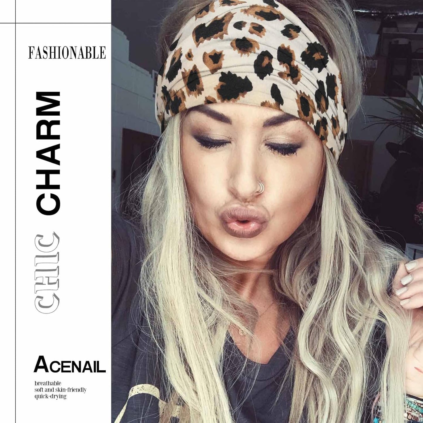 Acenail Wide Headbands Women Knotted Turban Headband Elastic Non Slip Hairbands Boho Head Wraps Workout Leopard Yoga Cotton Hair Scarfs Fashion Hair Accessories for Women 4Pcs (Leopard)