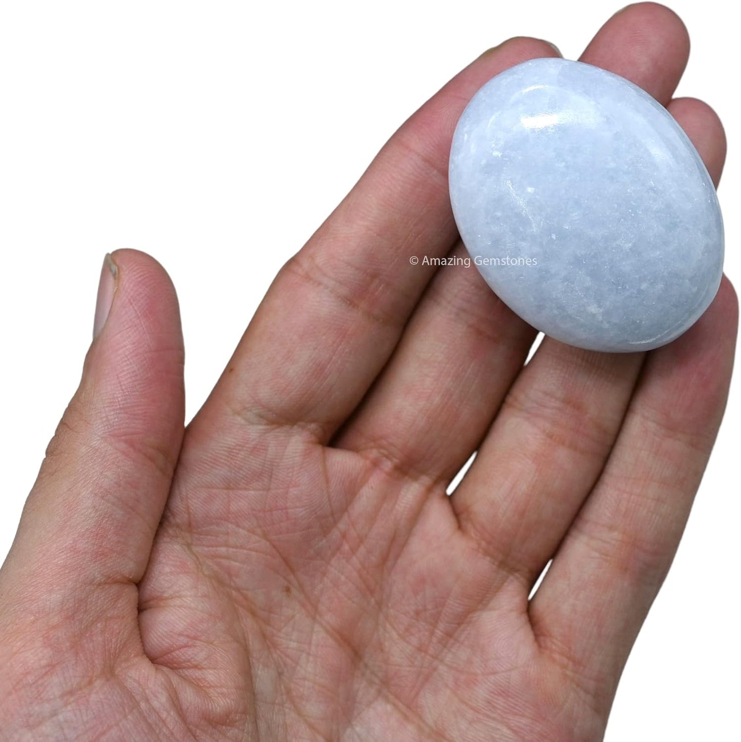 Amazing Gemstone Blue Calcite Celestite Crystals and Healing Stones - Large Palm Stone Crystals Piedra - Crystal for Good Luck, Positive Energy, Meditation - Unique Stocking Stuffers Gifts for Women