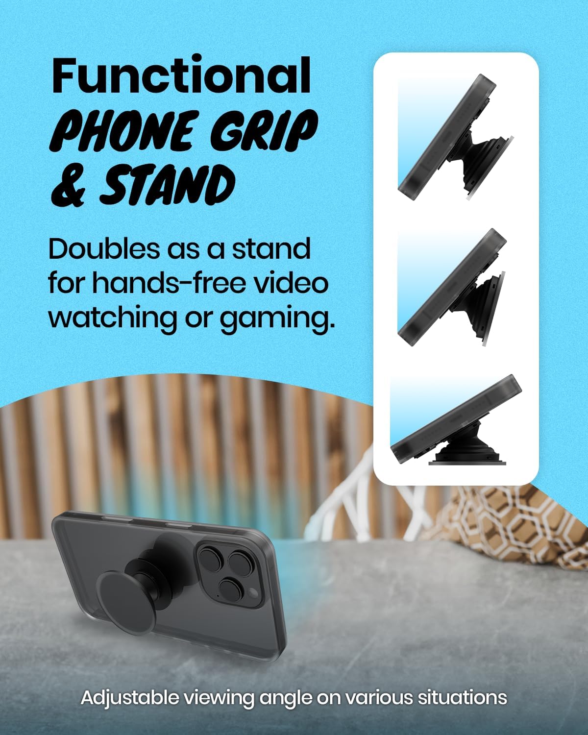 OnTheGrip Cute Glass Heart Design Collapsible Expandible Mobile Phone Grip Stand Holder for Smartphone Tablet Cell Phone Accessory (Black)