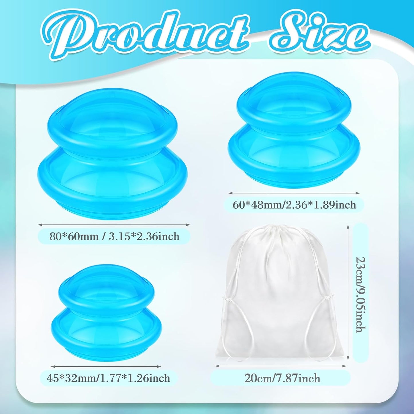 TrelaCo 6 Pcs Cupping Kit for Massage Therapy 3 Sizes Silicone Cupping Set Chinese Massage Therapy for Studio Household Cellulite Joint Pain Muscle Pain(Clear Blue)